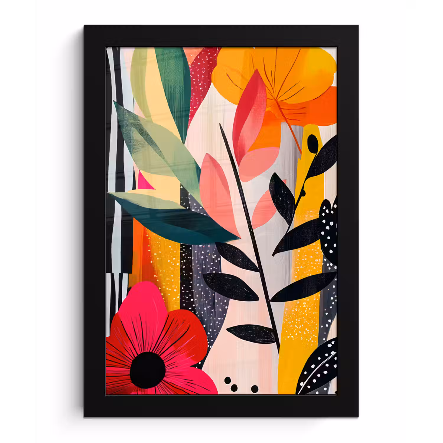 Bloemen - Bladeren - Abstract - Kleurrijk fotolijst zwart zonder passe partout klein -3d
