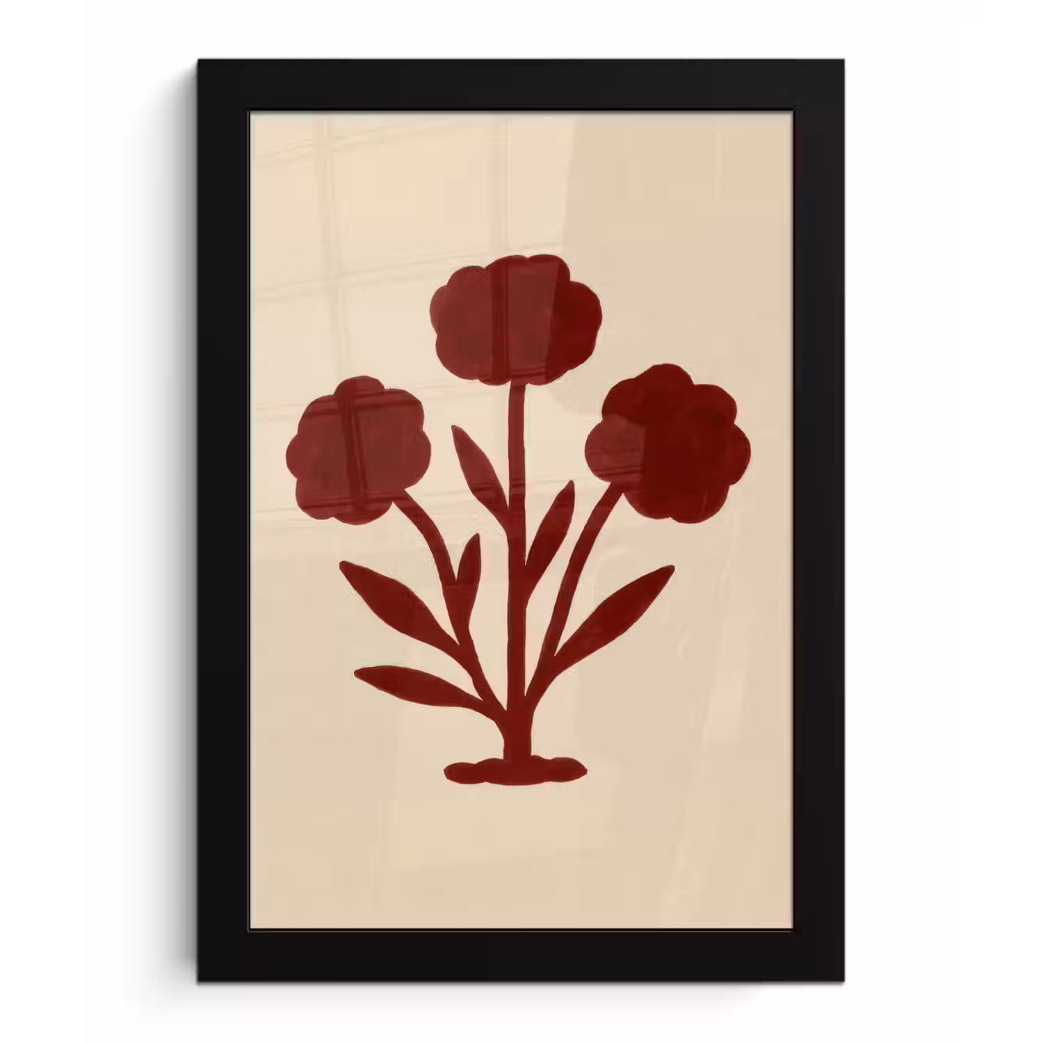 Bloemen - Bladeren - Rood - Minimalistisch fotolijst zwart zonder passe partout klein -3d