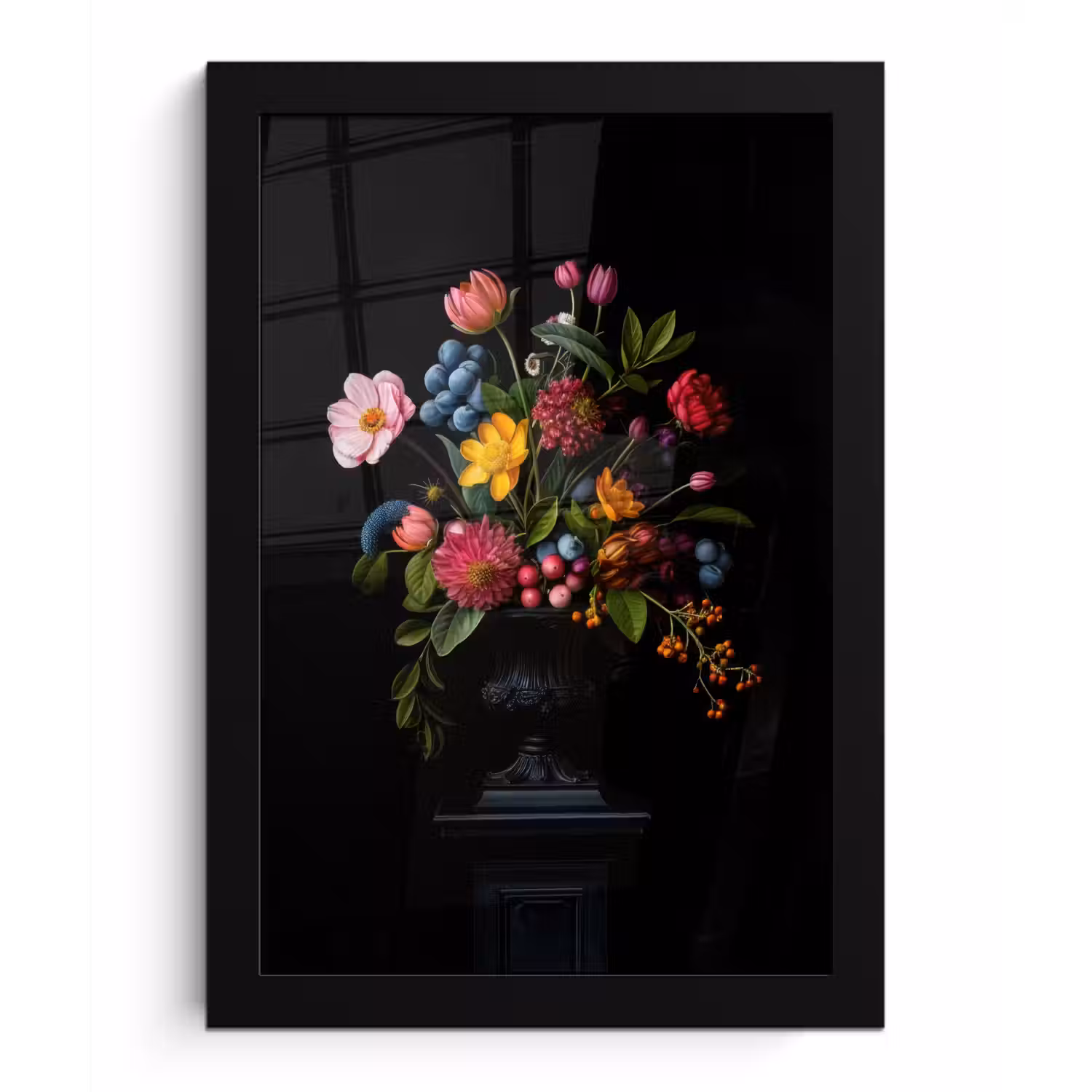 Bloemen - Vrolijk - Vaas fotolijst zwart zonder passe partout klein -3d