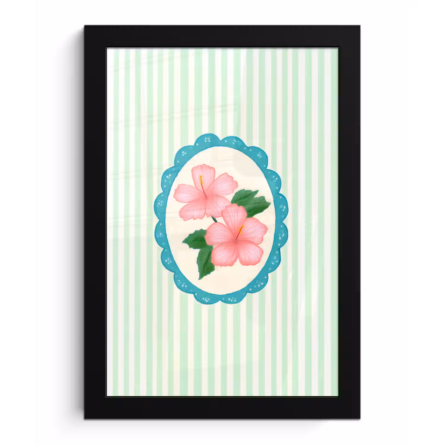 Bloemen - Ovaal - Strepen - Groen fotolijst zwart zonder passe partout klein -3d