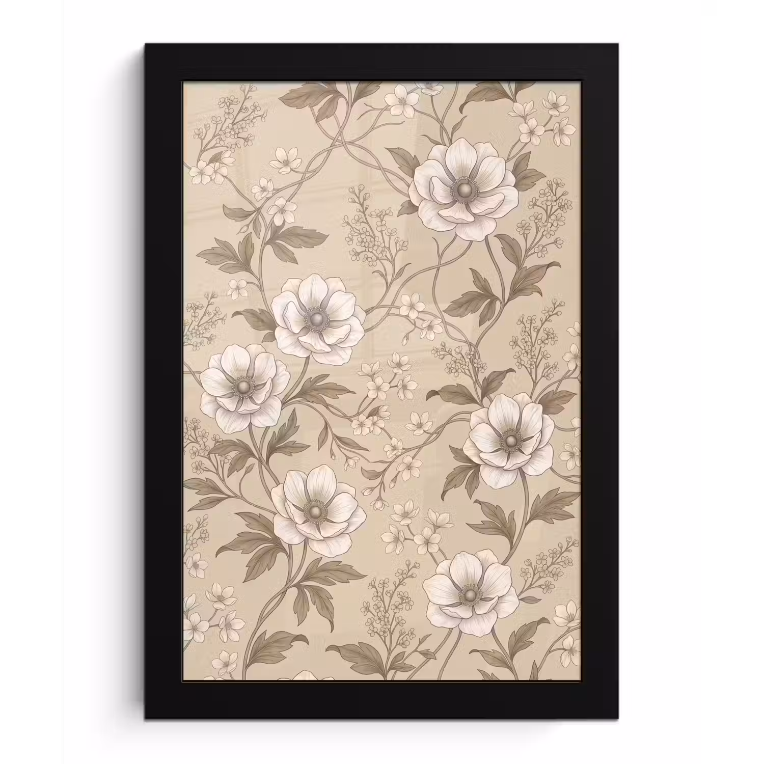 Bloemen - Patroon - Beige fotolijst zwart zonder passe partout klein -3d