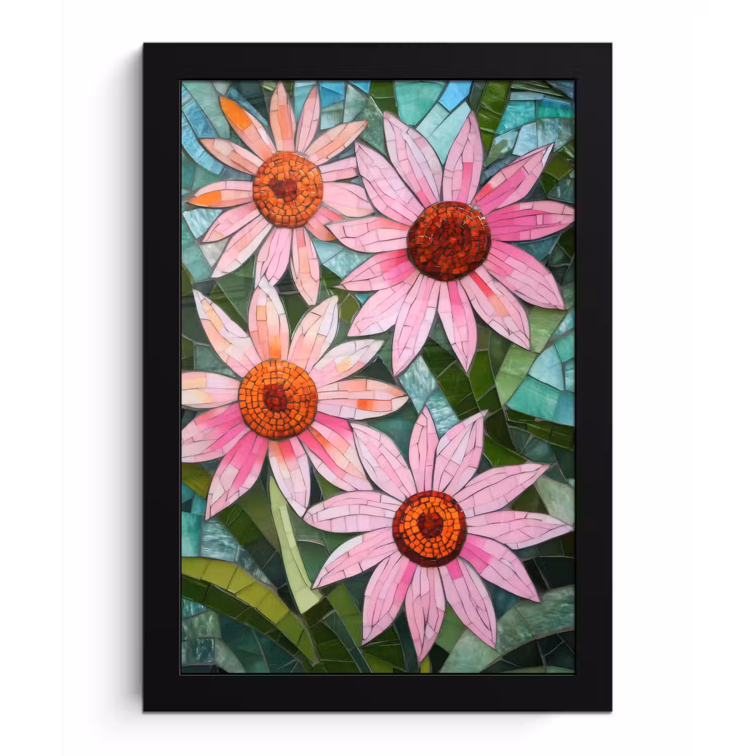 Bloemen - Roze - Glasmozaïek fotolijst zwart zonder passe partout klein -3d