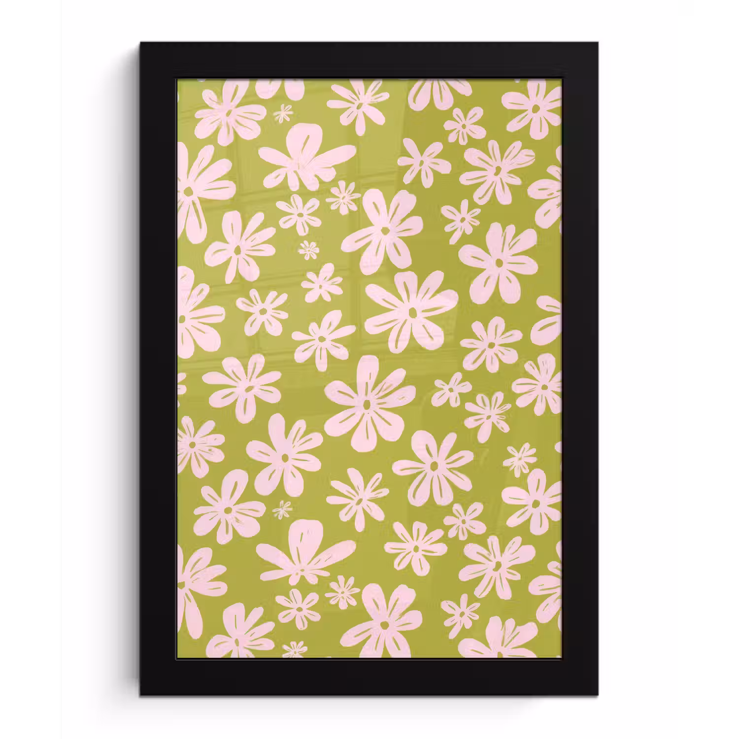 Bloemen - Roze - Getekend - Patroon fotolijst zwart zonder passe partout klein -3d