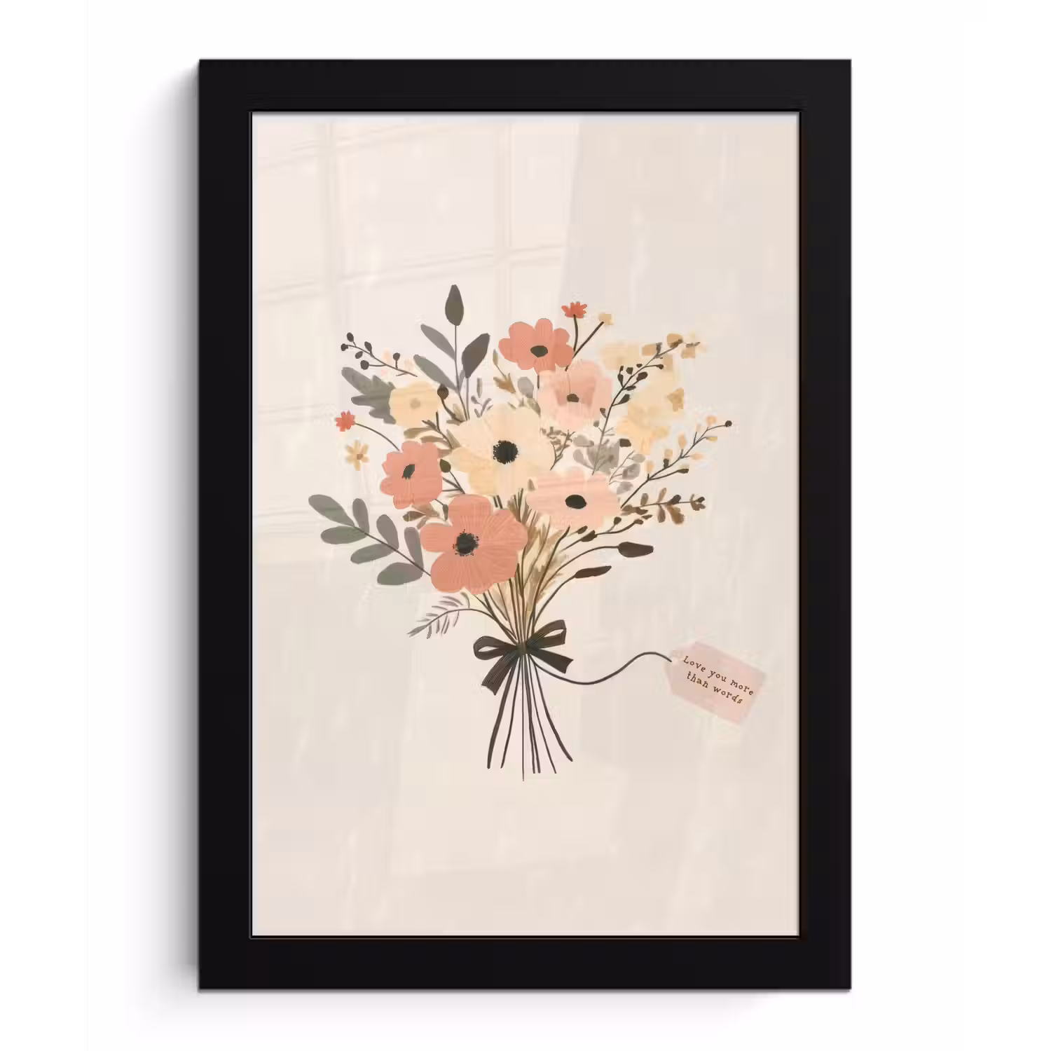 Bloemen - Quote - Beige - Lint fotolijst zwart zonder passe partout klein -3d