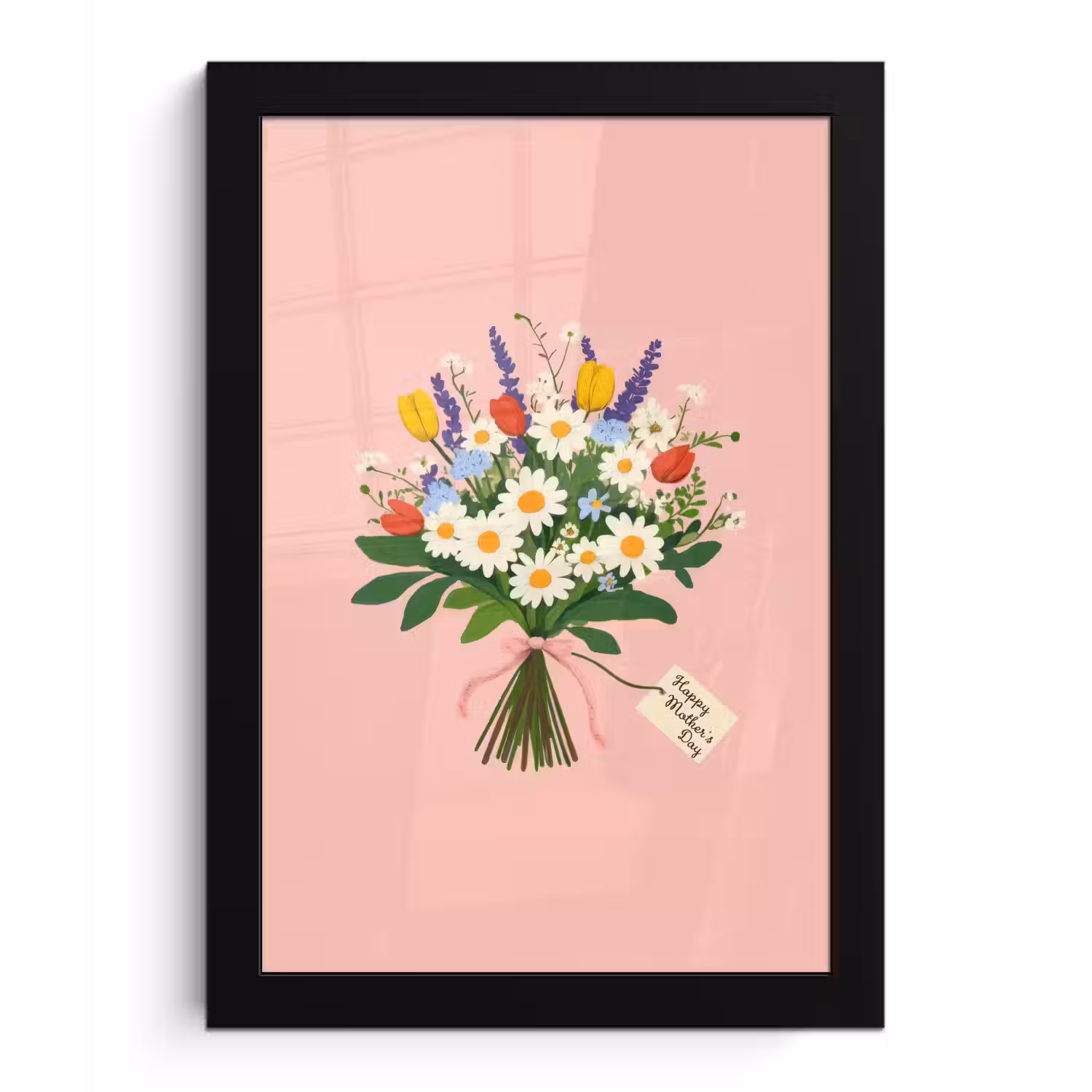 Bloemen - Lint - Kaartje fotolijst zwart zonder passe partout klein -3d