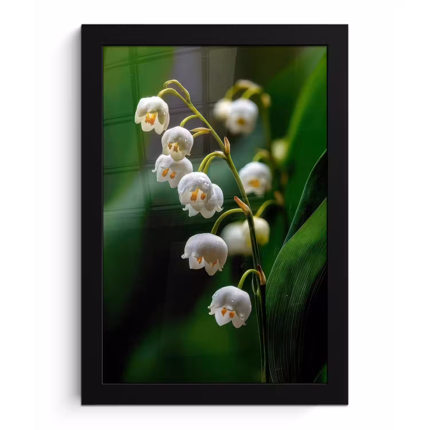 Bloemen - Wit - Bladeren - Lelietjes fotolijst zwart zonder passe partout klein -3d