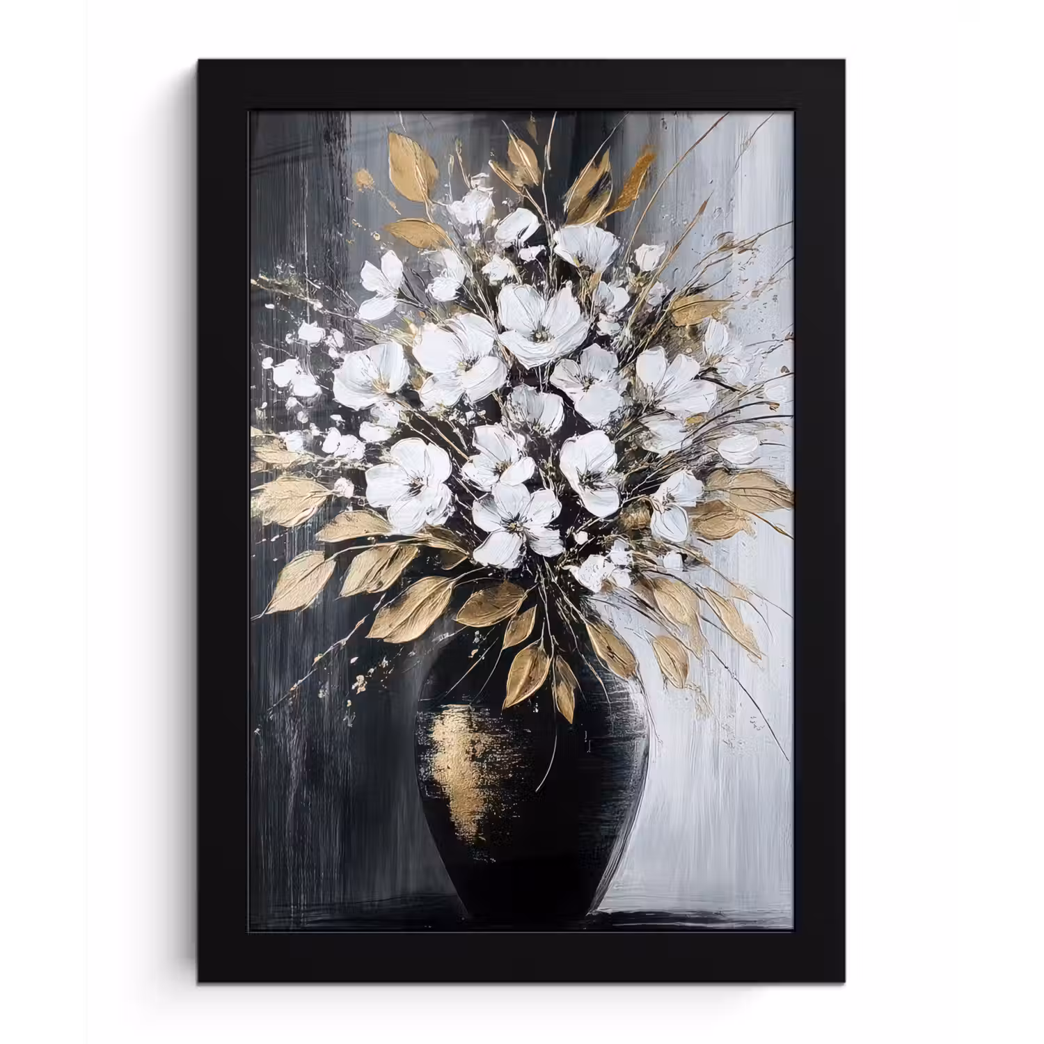 Bloemen - Wit - Vaas - Abstract fotolijst zwart zonder passe partout klein -3d