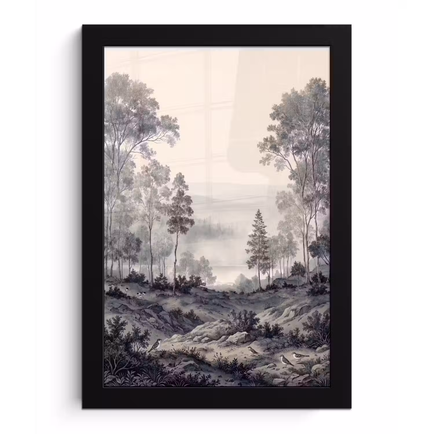 Mistig - Berglandschap - Illustratie fotolijst zwart zonder passe partout klein -3d