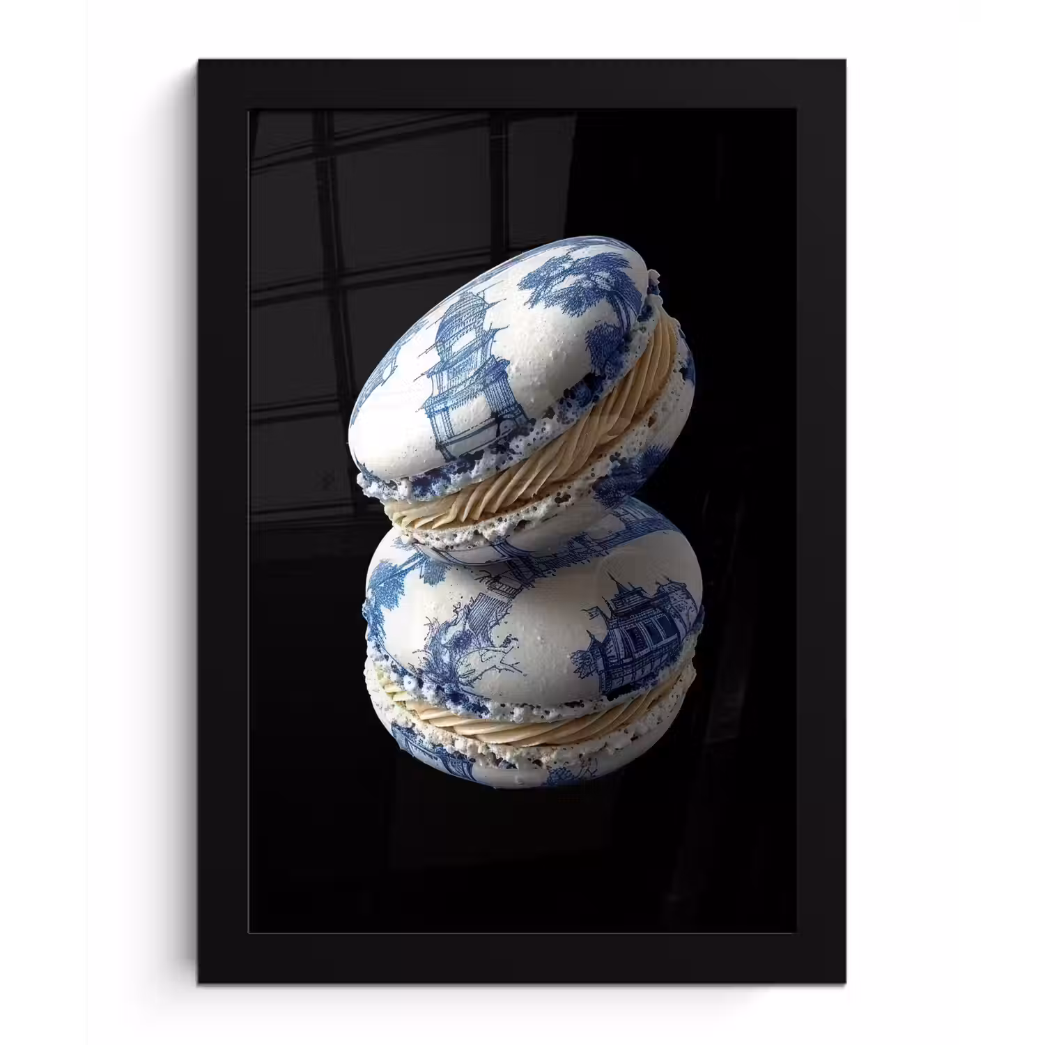 Eten - Macarons - Delfts blauw - Koekjes fotolijst zwart zonder passe partout klein -3d