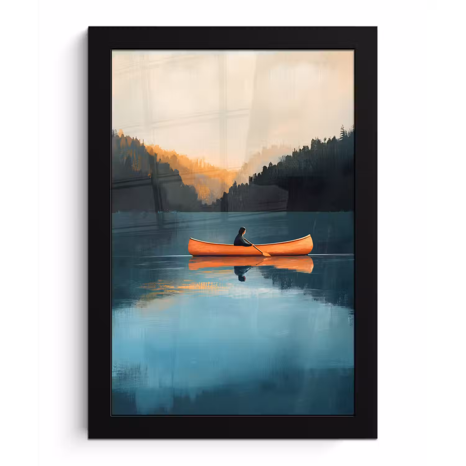 Bossen - Meer - Kano - Oranje fotolijst zwart zonder passe partout klein -3d