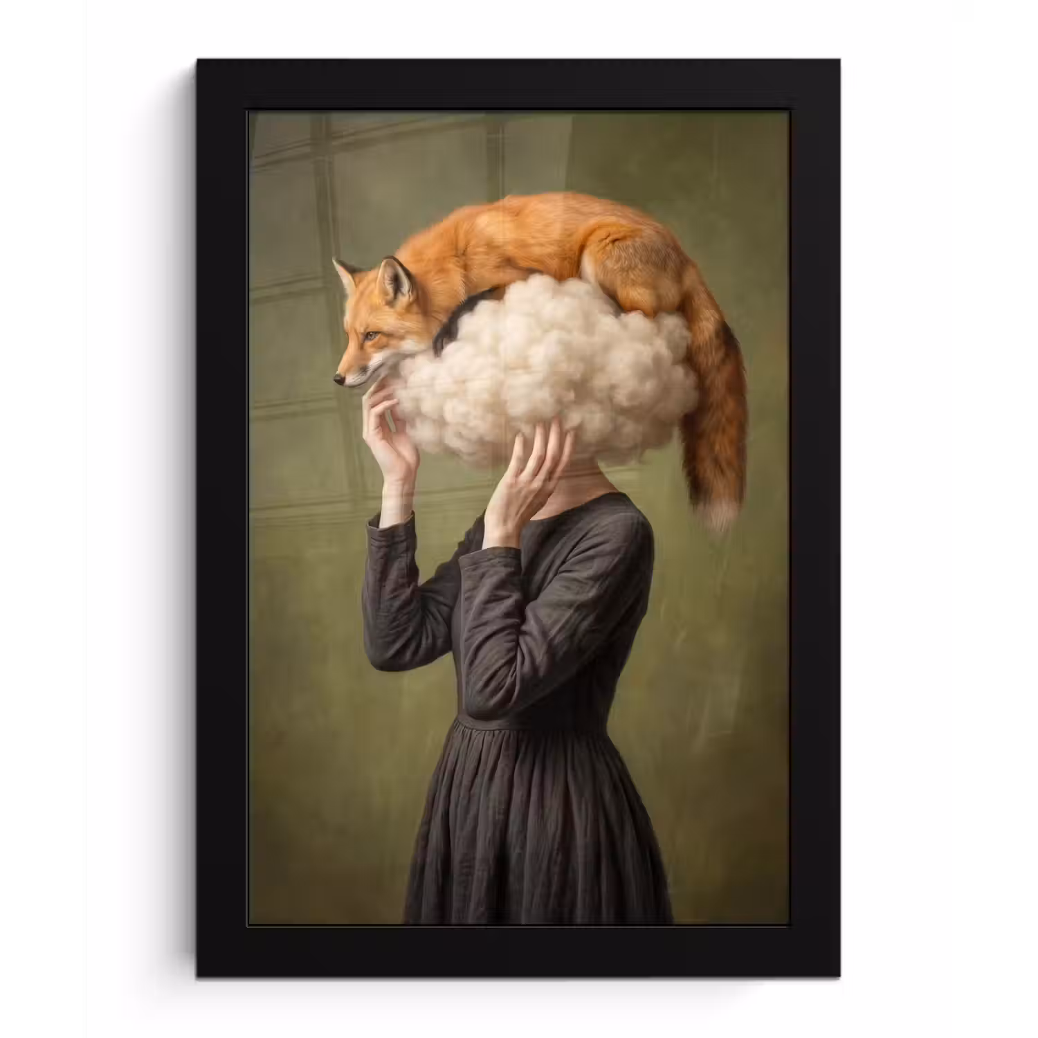 Vos - Surrealistisch - Groen fotolijst zwart zonder passe partout klein -3d