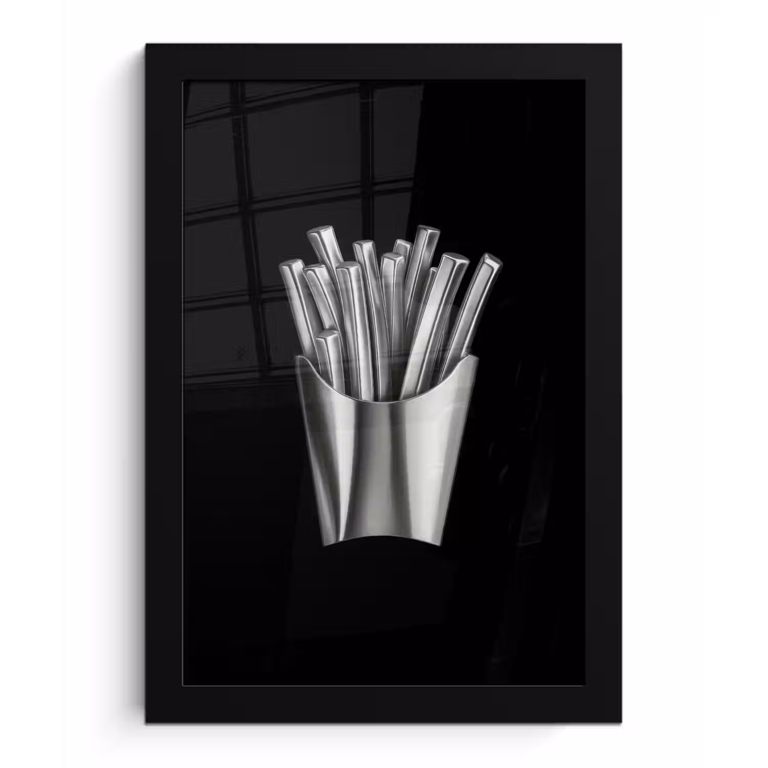 Frietjes - Futuristisch - Zilver fotolijst zwart zonder passe partout klein -3d