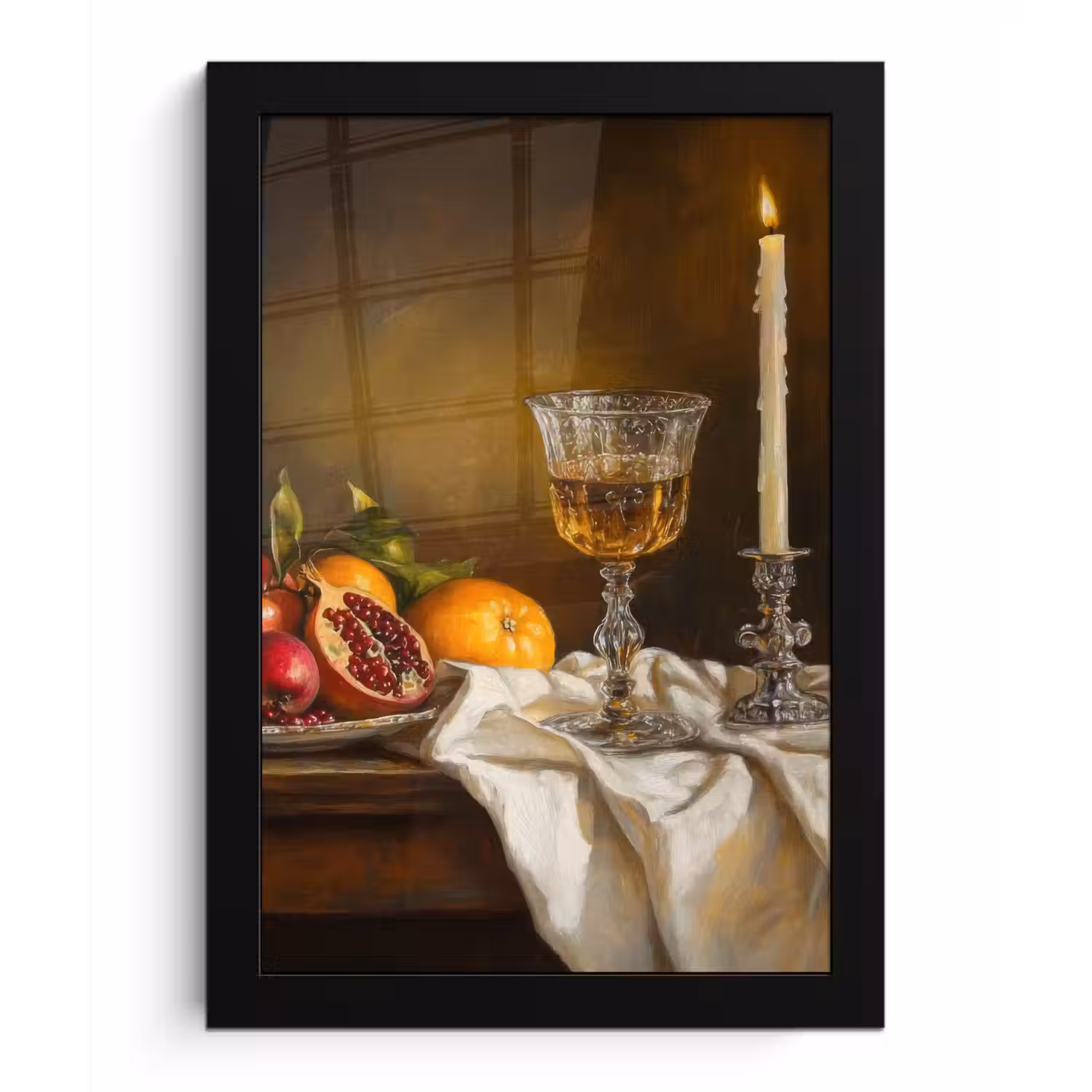 Fruit - Stilleven - Wijn - Kaars fotolijst zwart zonder passe partout klein -3d