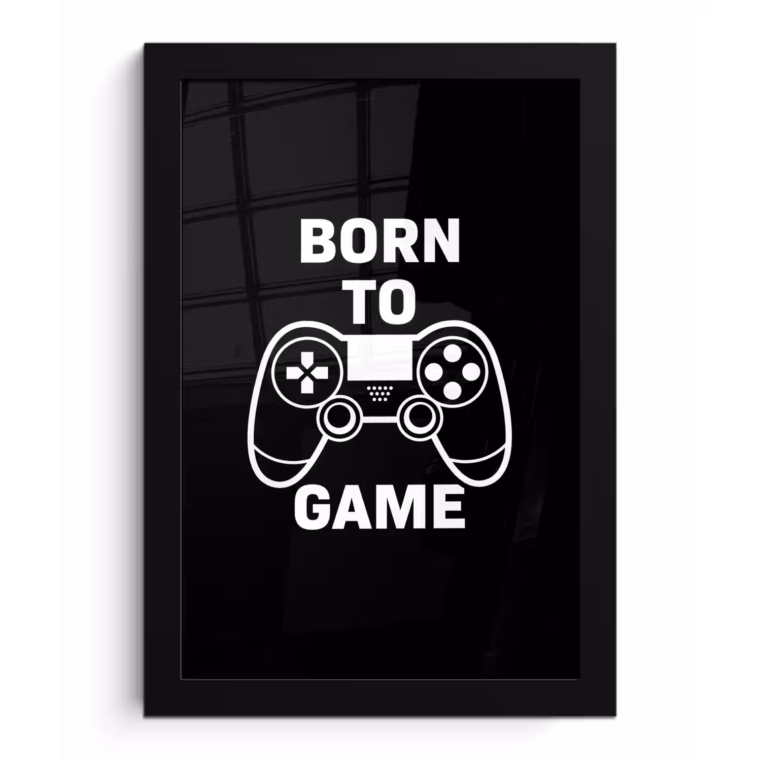 Gamen - Quotes - Controller - Born to game - Zwart - Wit fotolijst zwart zonder passe partout klein -3d
