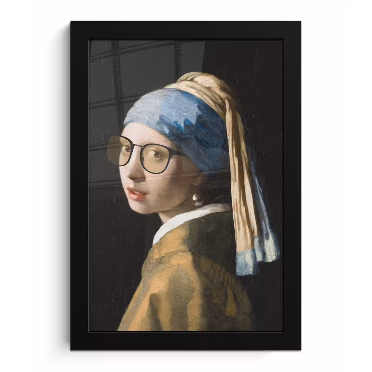 Meisje met de parel - Johannes Vermeer - Bril fotolijst zwart zonder passe partout klein -3d