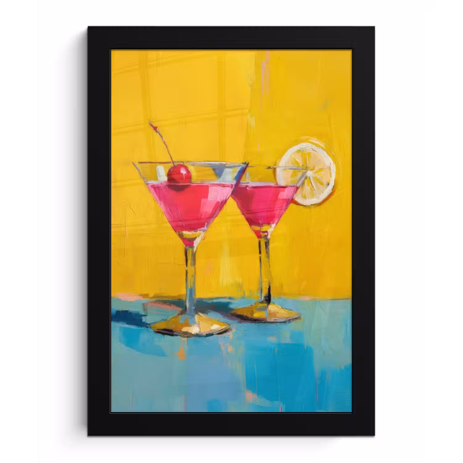 Glazen - Cocktail - Citroen - Kers fotolijst zwart zonder passe partout klein -3d