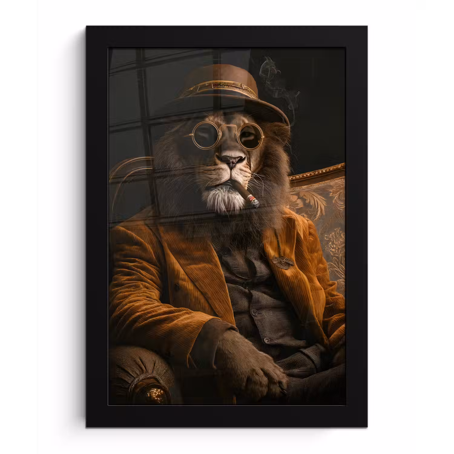 Bril - Leeuw - Bank - Hoed fotolijst zwart zonder passe partout klein -3d