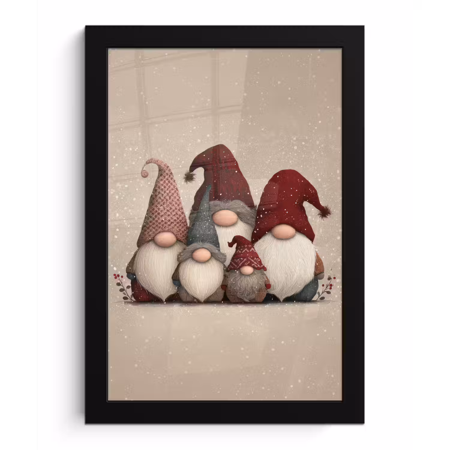 Kabouters - Kerst - Sneeuw - Puntmutsen fotolijst zwart zonder passe partout klein -3d