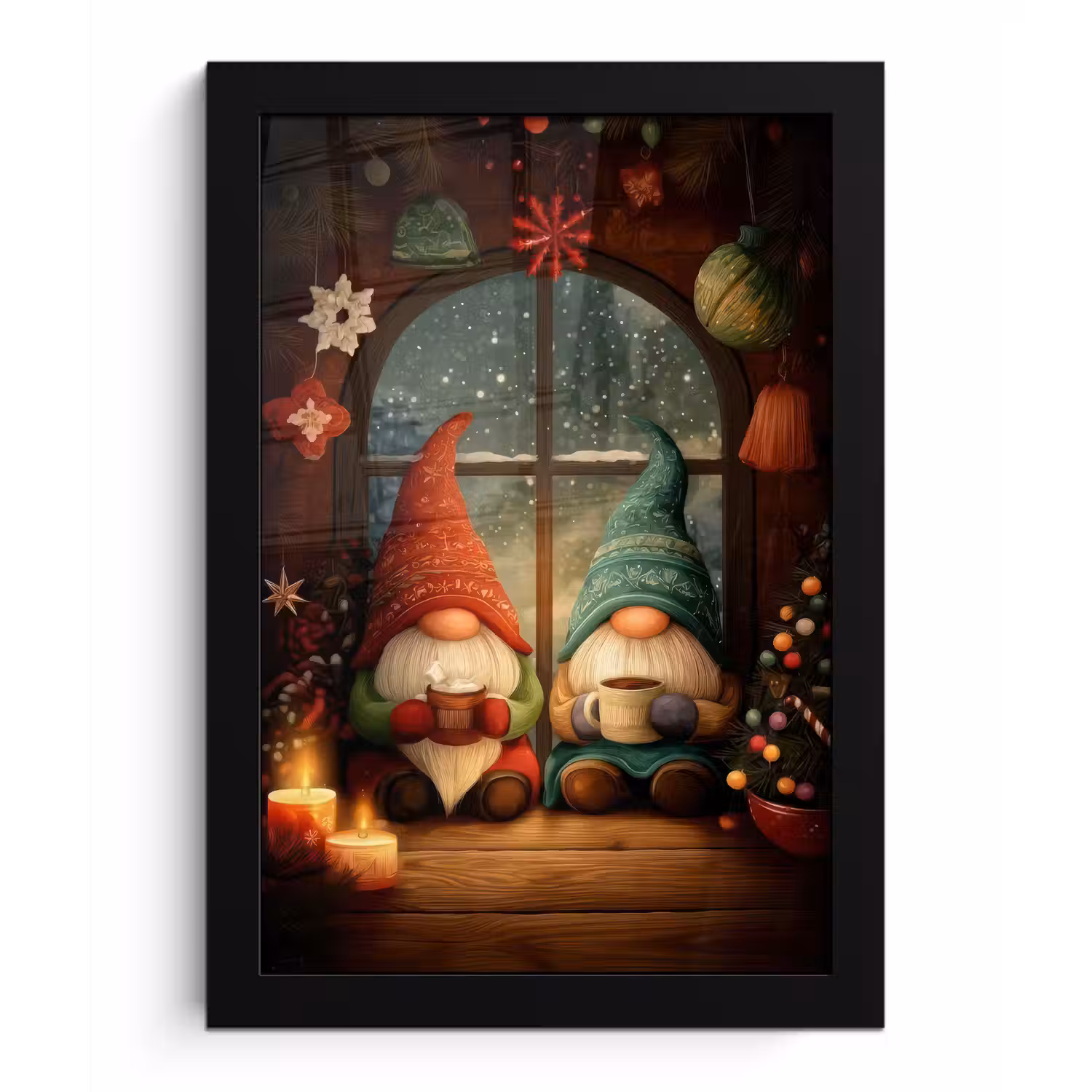 Gnooms - Kerst - Raam - Kleurrijk fotolijst zwart zonder passe partout klein -3d
