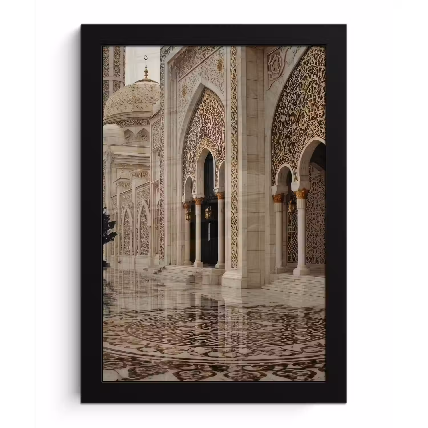 Gouden details - Marmer - Grote bogen fotolijst zwart zonder passe partout klein -3d
