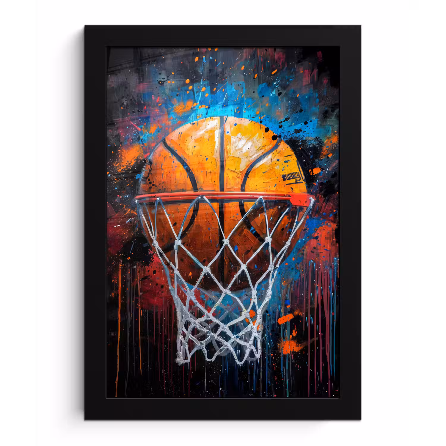 Graffiti - Basketbal - Sport - Zwart - Street art fotolijst zwart zonder passe partout klein -3d