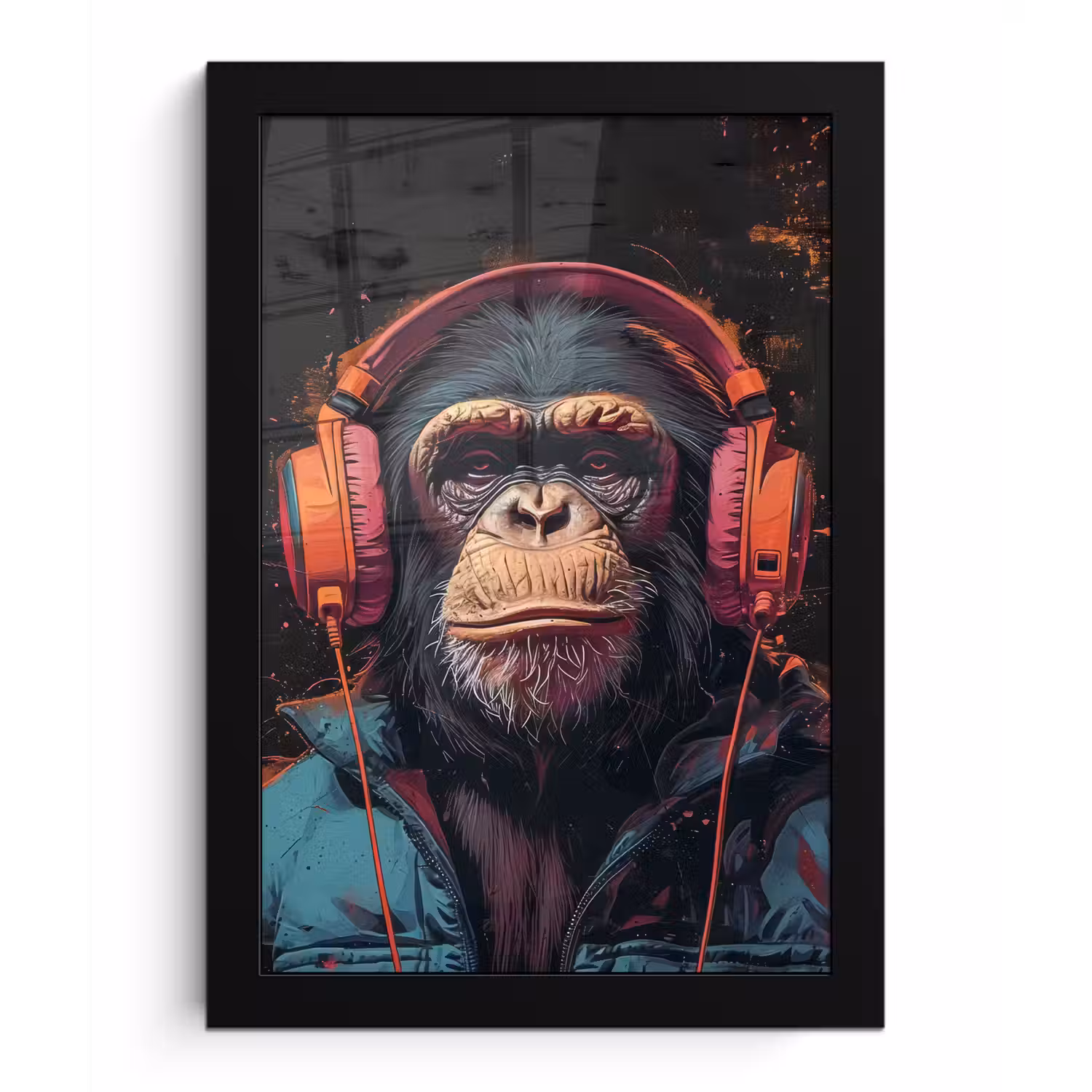 Graffiti - Chimpansee - Koptelefoon - Aap fotolijst zwart zonder passe partout klein -3d