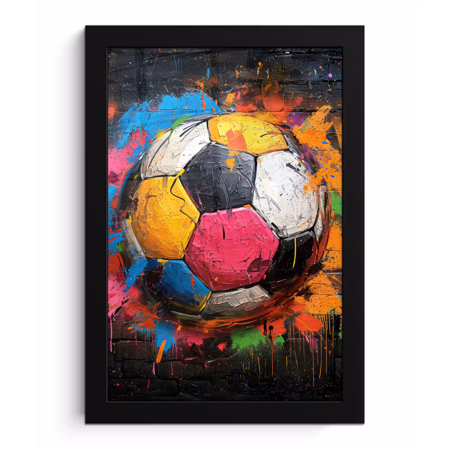 Graffiti - Voetbal - Muur - Street art - Sport fotolijst zwart zonder passe partout klein -3d