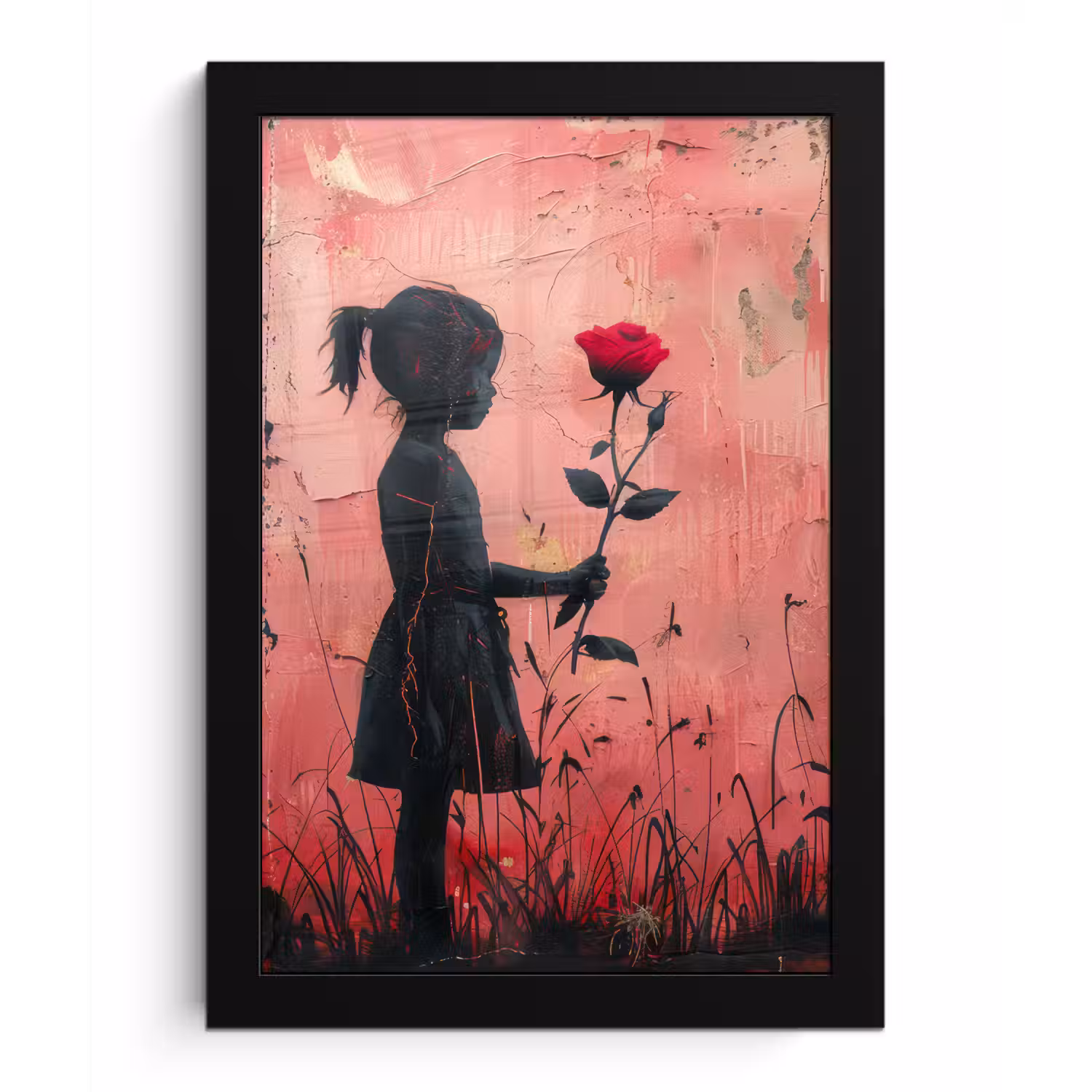Graffiti - Meisje - Roze - Street art - Roos - Banksy fotolijst zwart zonder passe partout klein -3d
