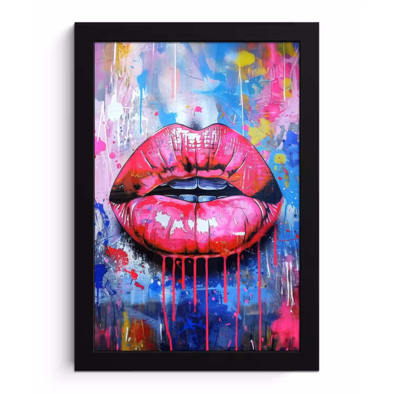 Graffiti - Lippen - Felroze - Geschilderd fotolijst zwart zonder passe partout klein -3d