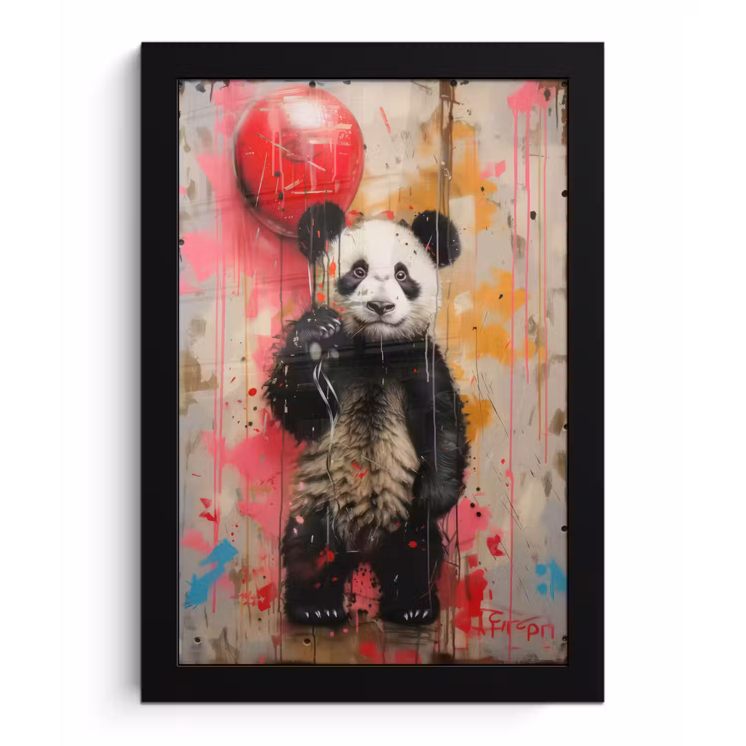 Graffiti - Panda - Ballon - Street art - Banksy fotolijst zwart zonder passe partout klein -3d