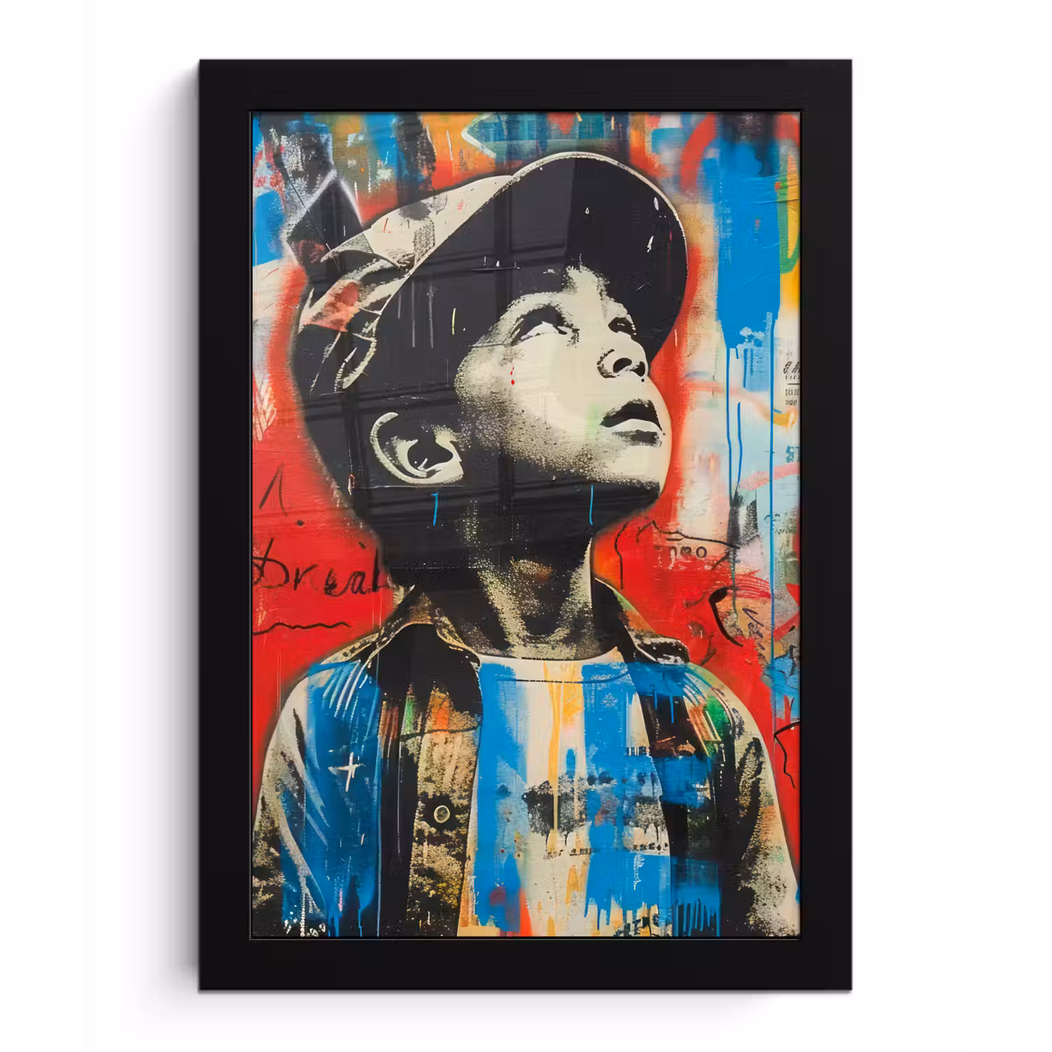 Graffiti - Vintage - Jongen - Street art - Neon - Banksy fotolijst zwart zonder passe partout klein -3d