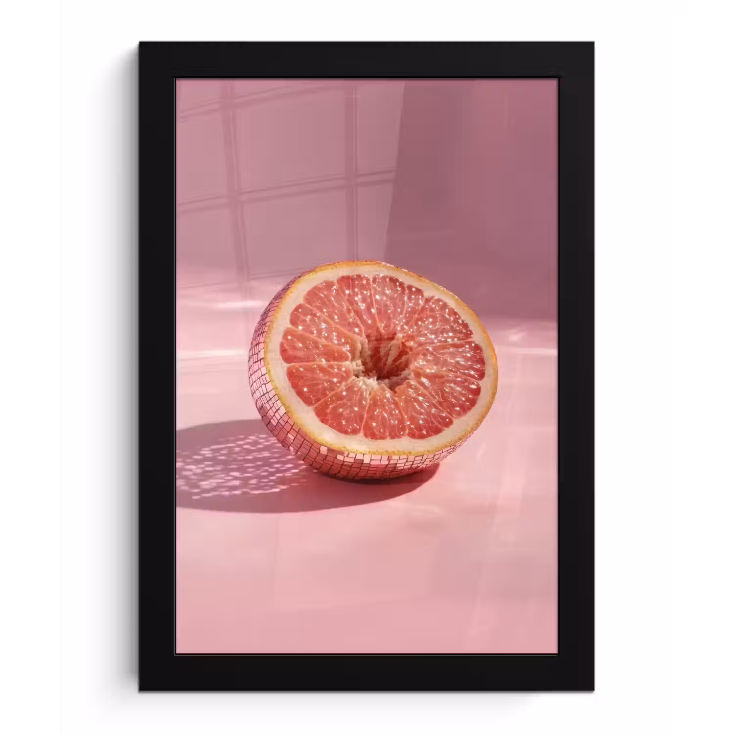 Grapefruit - Roze - Disco - Shiny fotolijst zwart zonder passe partout klein -3d