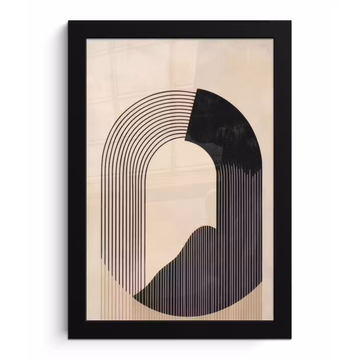 Grafisch gebogen motief - Beige fotolijst zwart zonder passe partout klein -3d