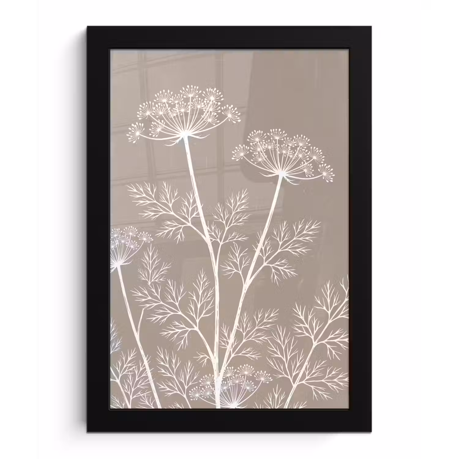 Grafisch - Fluitenkruid - Taupe fotolijst zwart zonder passe partout klein -3d