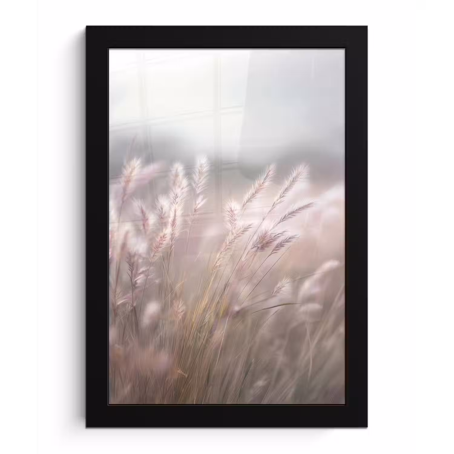 Graspluimen - Wind - Beige - Mistig fotolijst zwart zonder passe partout klein -3d