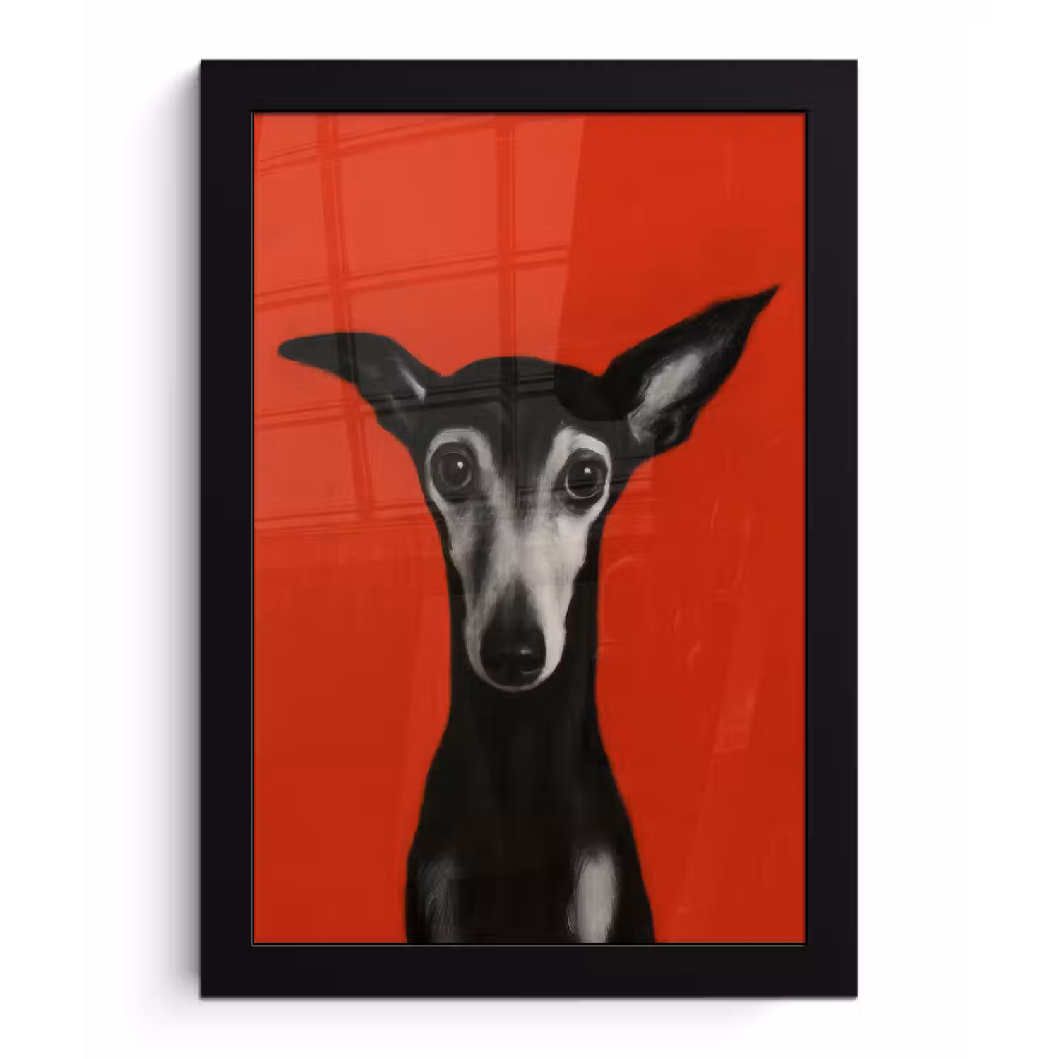Windhond - Minimalistisch - Rood fotolijst zwart zonder passe partout klein -3d
