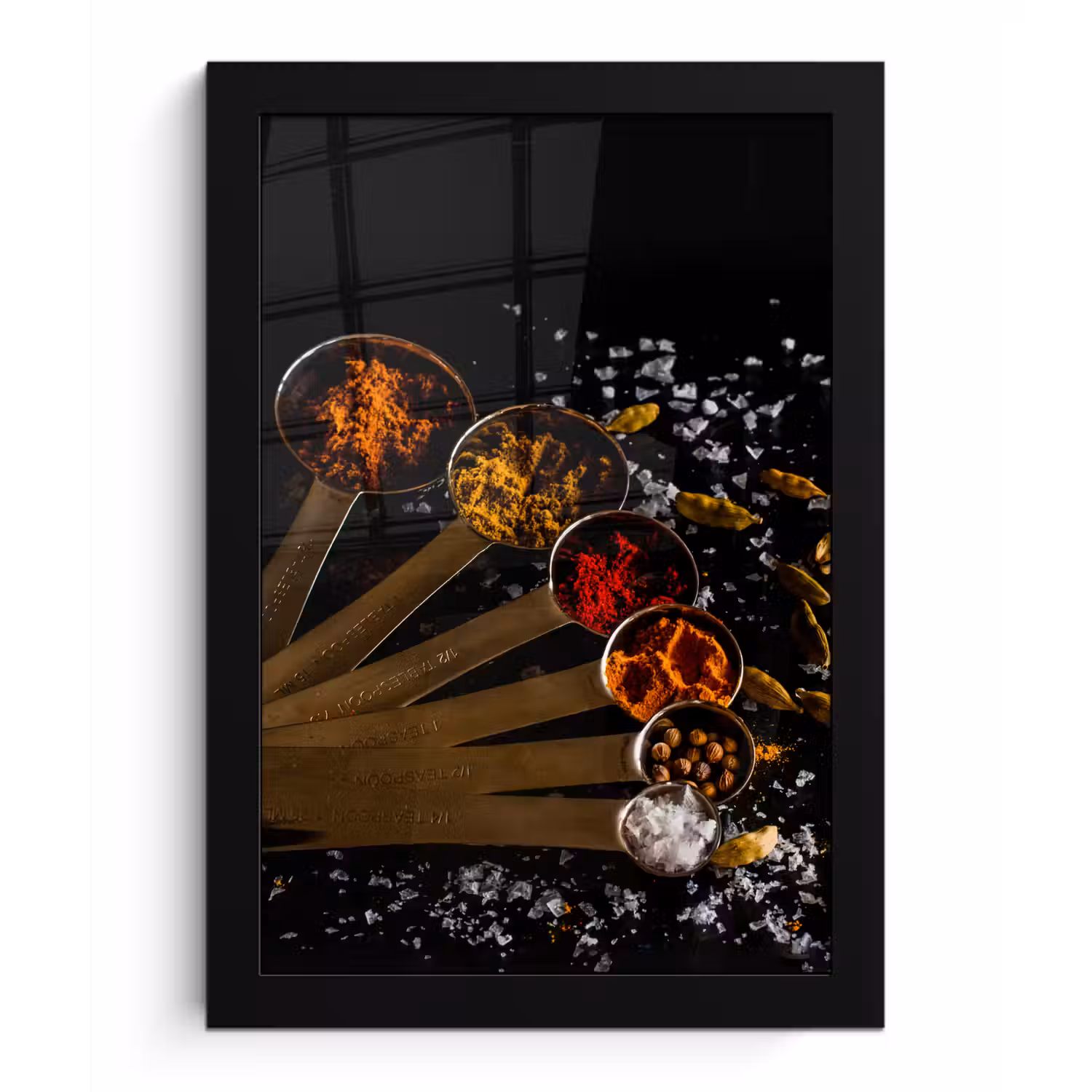 Kruiden - Lepels - Zout - Specerijen - Zwart fotolijst zwart zonder passe partout klein -3d