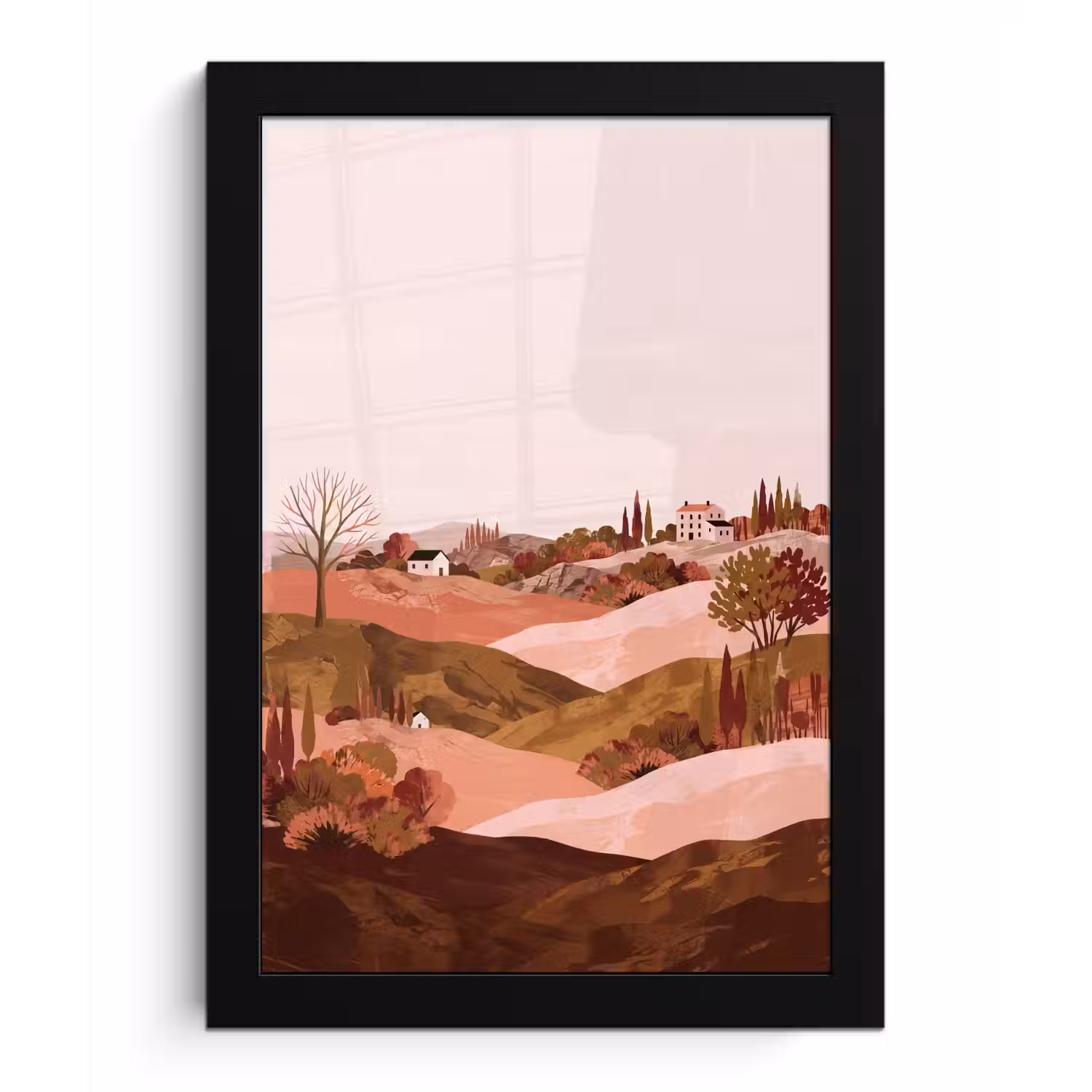 Heuvellandschap - Grafisch - Terracotta fotolijst zwart zonder passe partout klein -3d