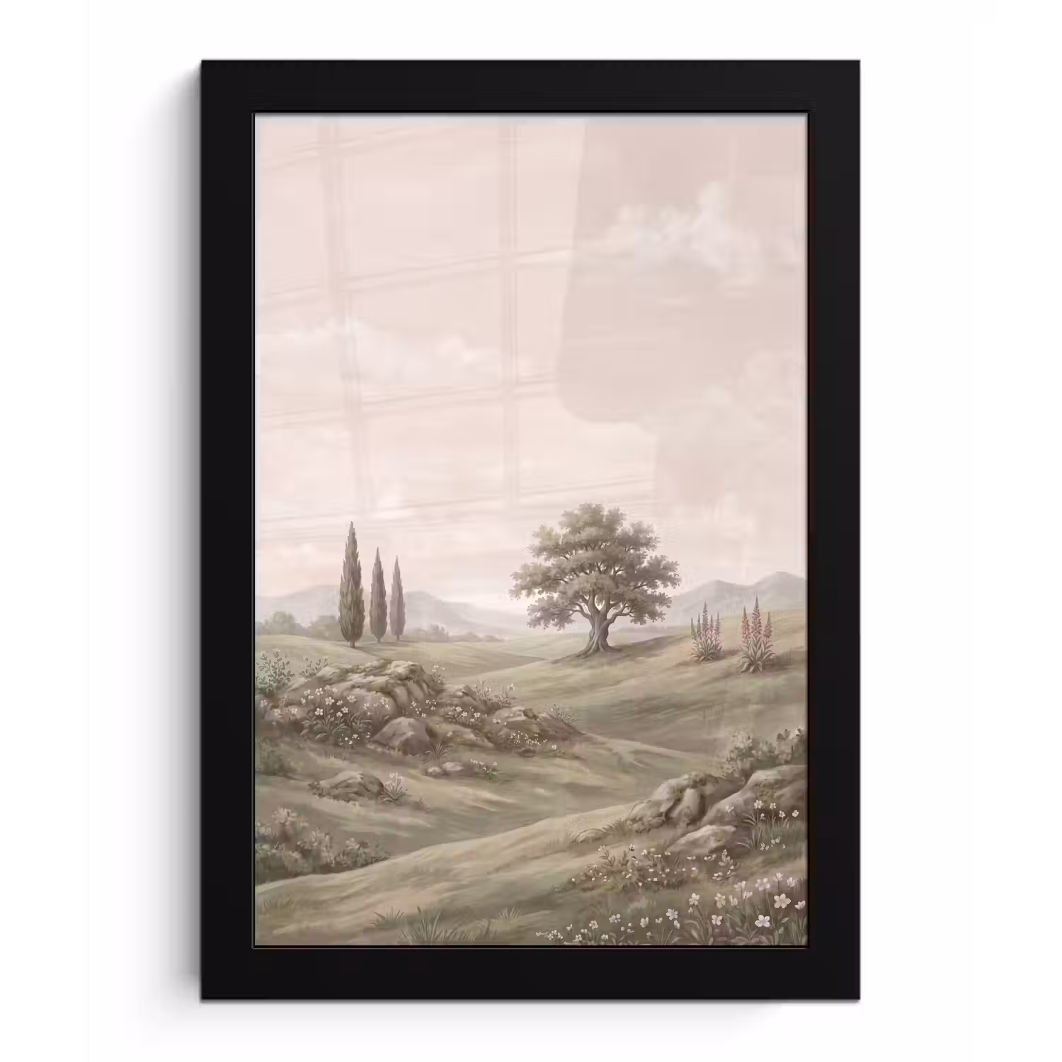 Heuvellandschap - Bomen - Natuur - Groen fotolijst zwart zonder passe partout klein -3d
