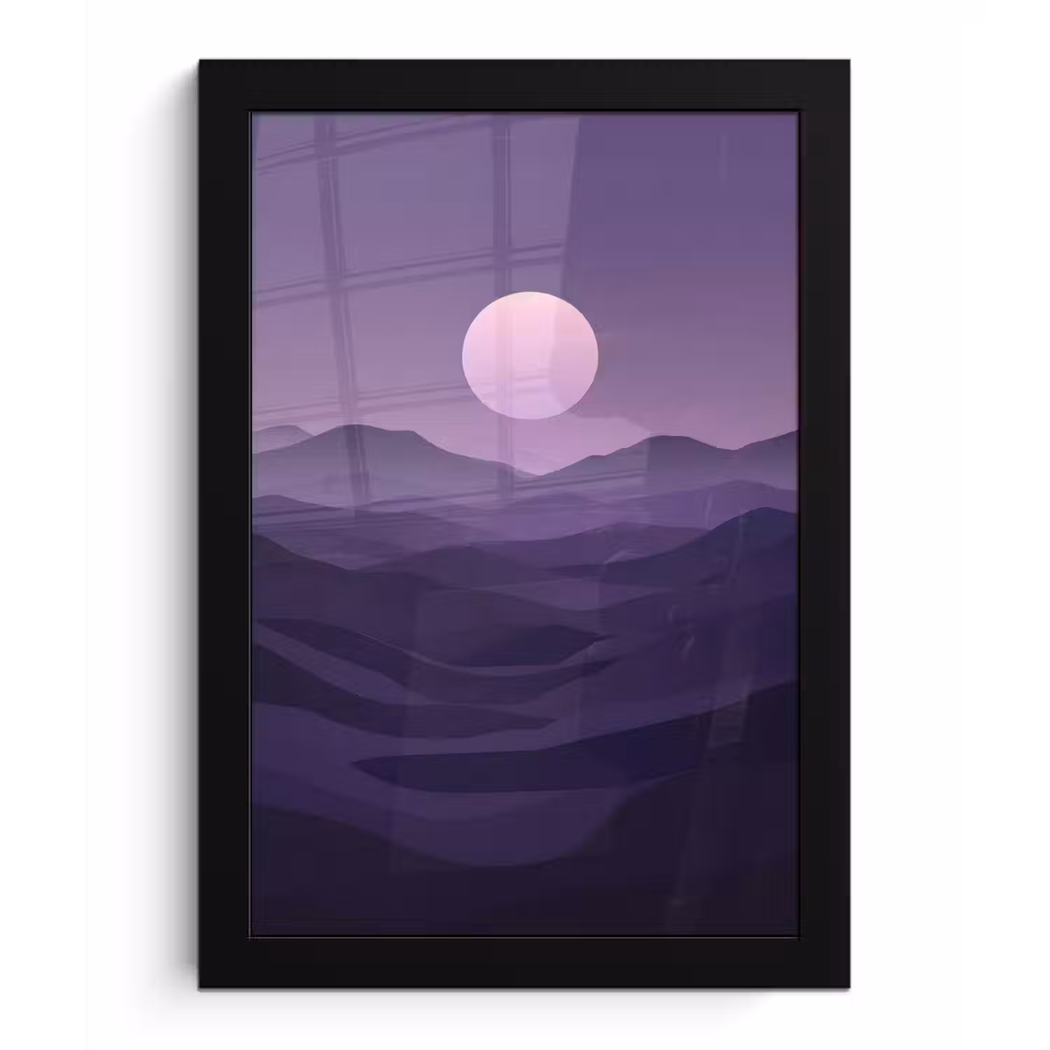 Heuvels - Paars - Mist - Zon fotolijst zwart zonder passe partout klein -3d