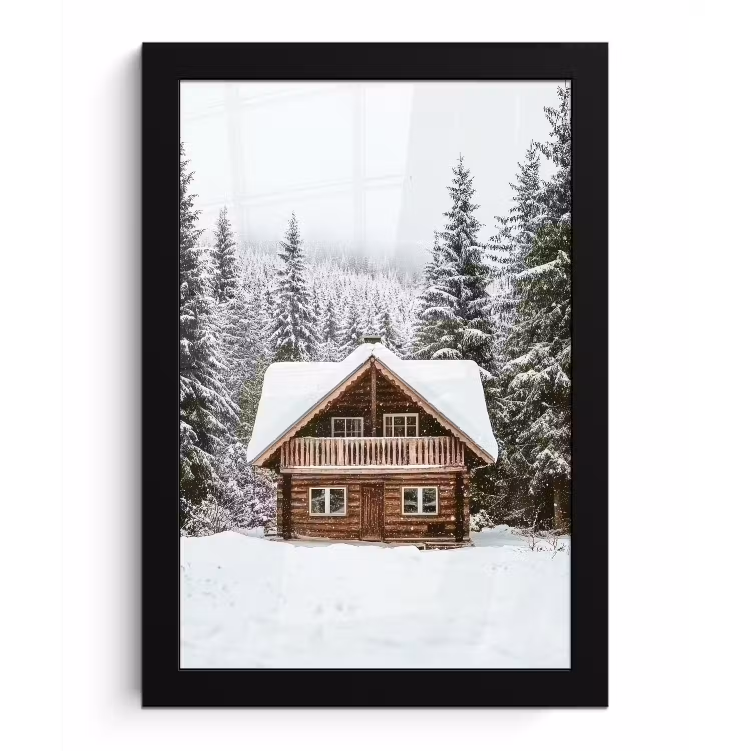 Huis - Bos - Winter - Natuur - Sneeuw fotolijst zwart zonder passe partout klein -3d