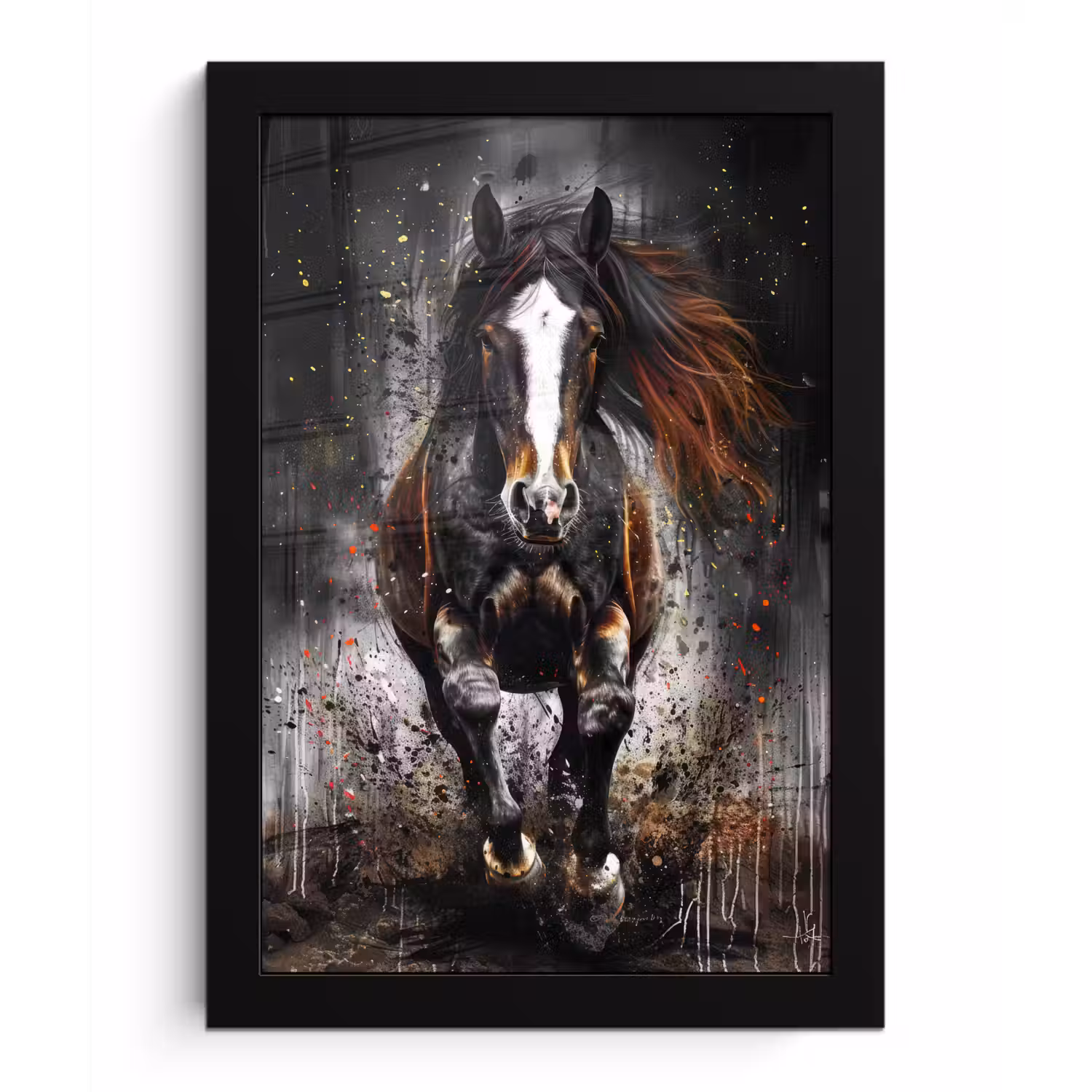 Paard - Dieren - Zwart - Luxe - Modern fotolijst zwart zonder passe partout klein -3d