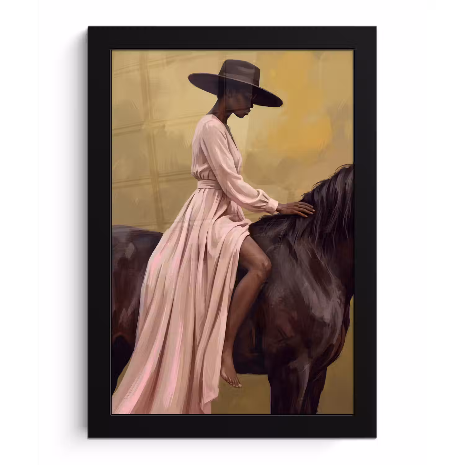 Paard - Klassiek - Oker fotolijst zwart zonder passe partout klein -3d