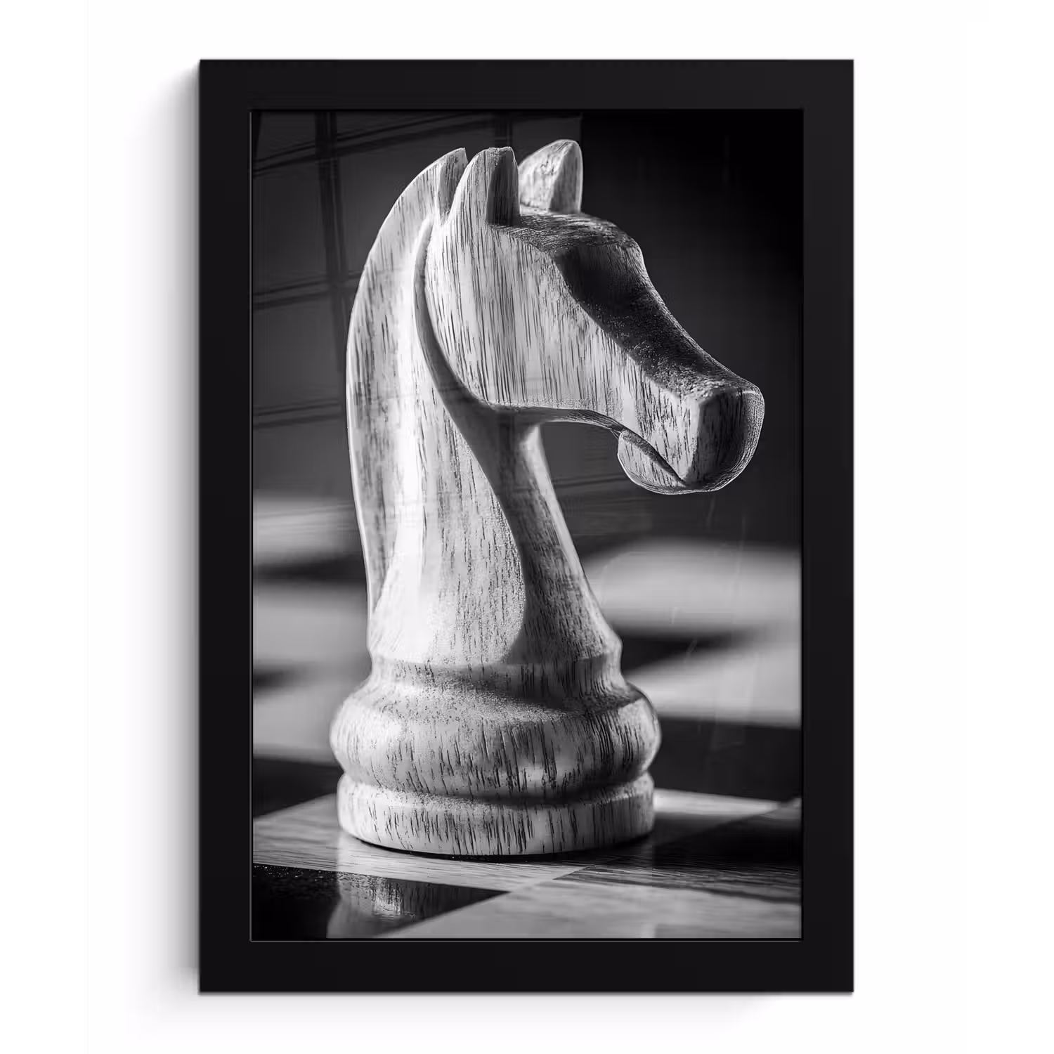 Paard - Hout - Schaalbord - Zwart fotolijst zwart zonder passe partout klein -3d