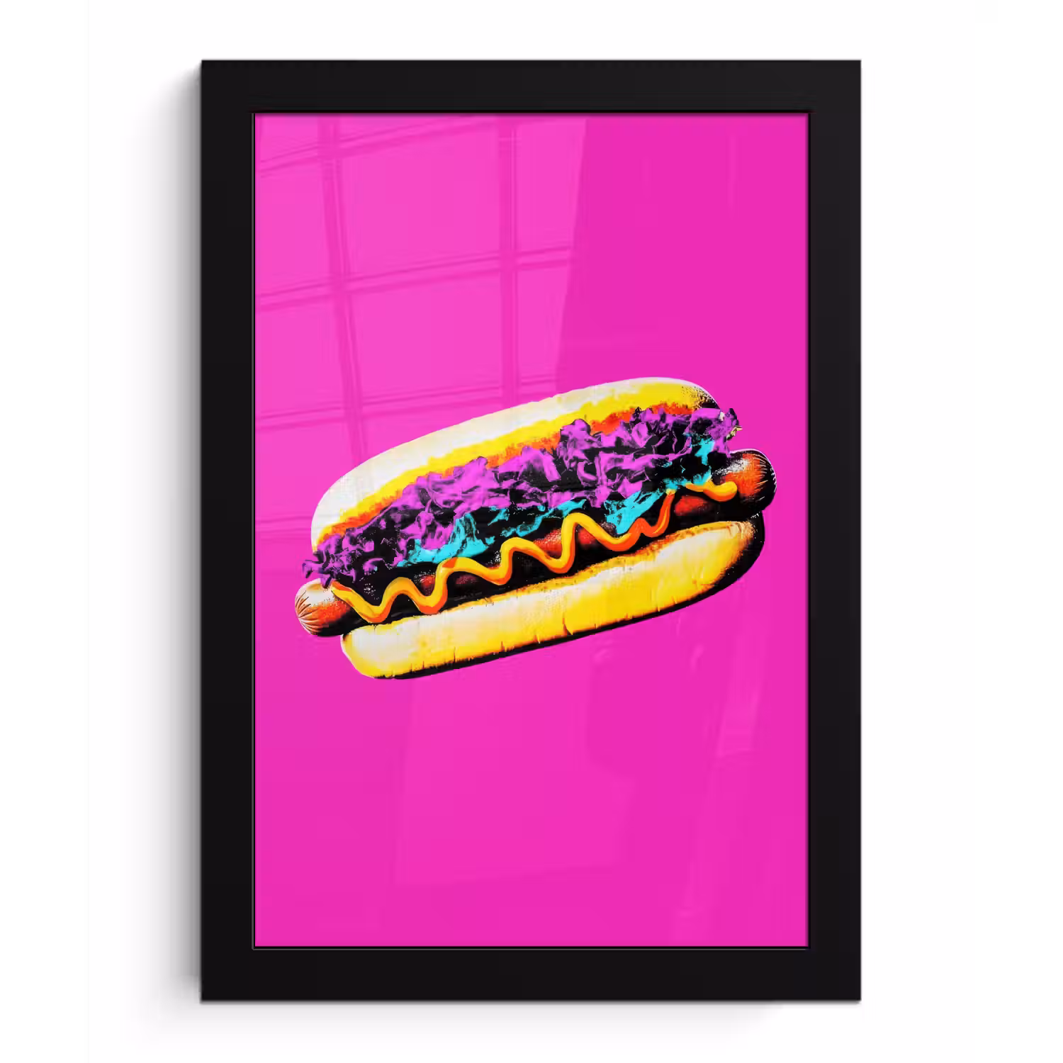 Hotdog - Roze - Retro fotolijst zwart zonder passe partout klein -3d