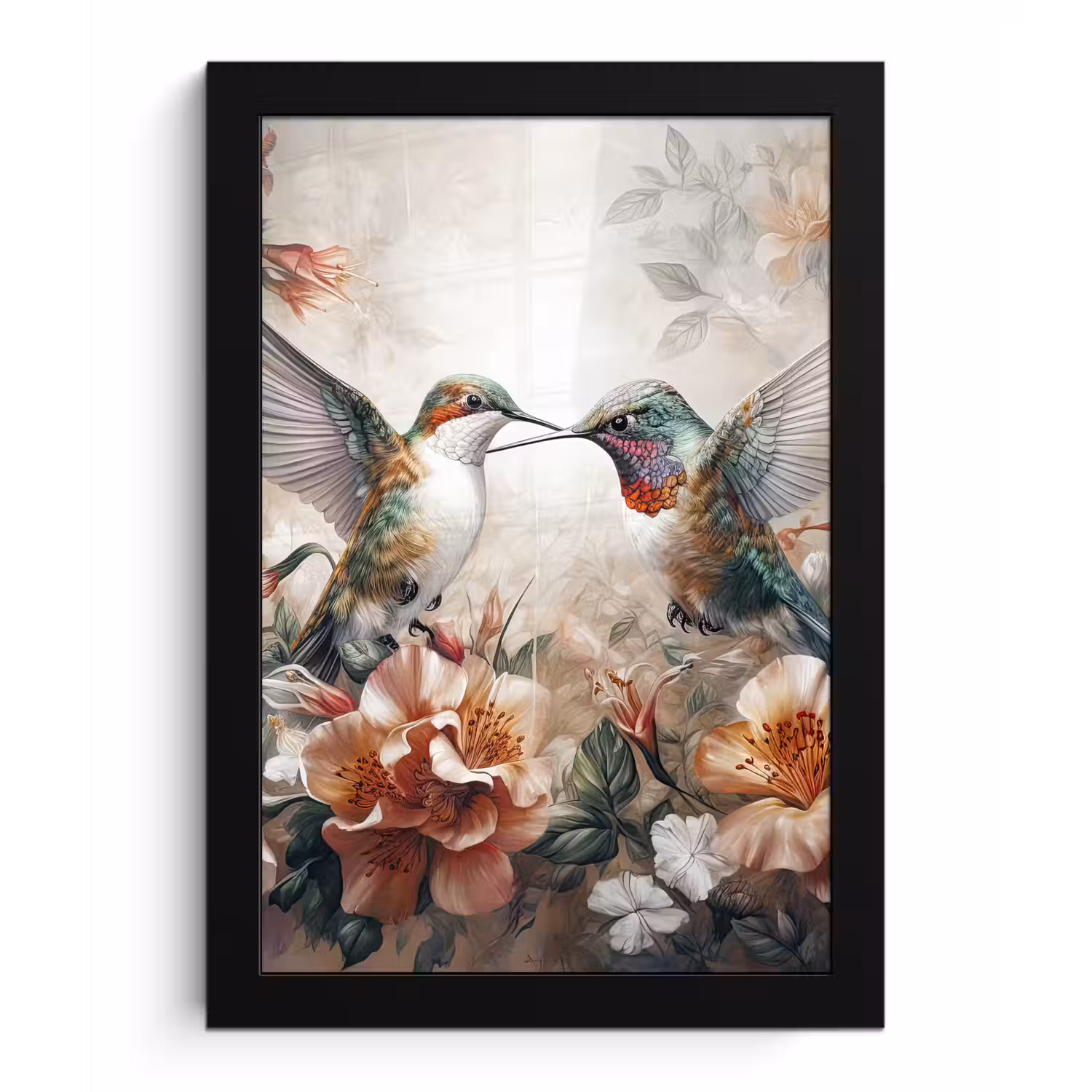 Kolibrie - Vogels - Bloemen - Natuur fotolijst zwart zonder passe partout klein -3d