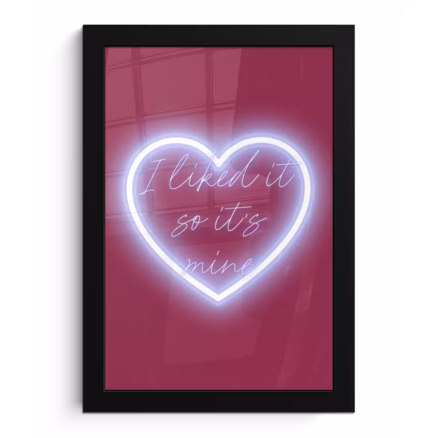 I liked it so it's mine - Neon hart - Roze fotolijst zwart zonder passe partout klein -3d