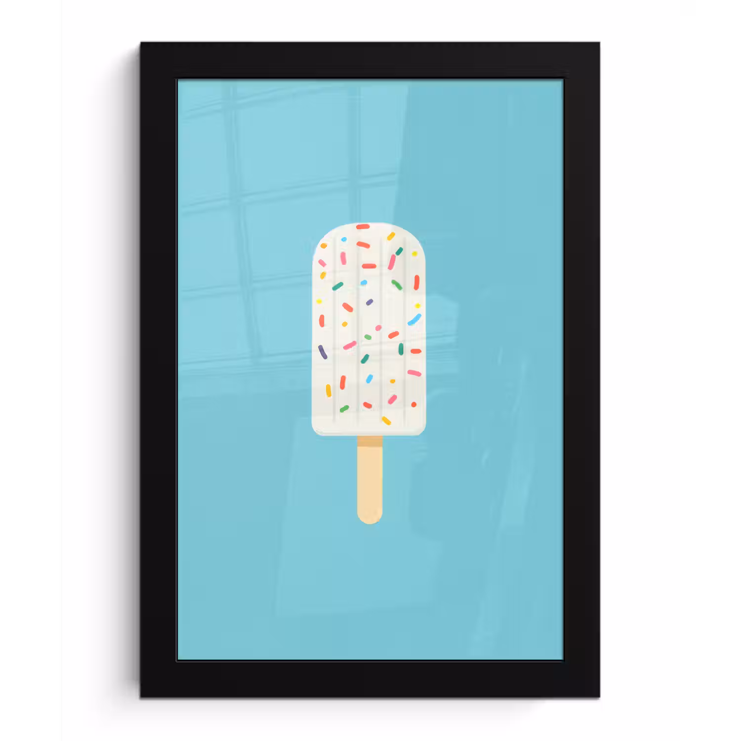 Ijsje - Stokje - Sprinkles - Lichtblauw fotolijst zwart zonder passe partout klein -3d