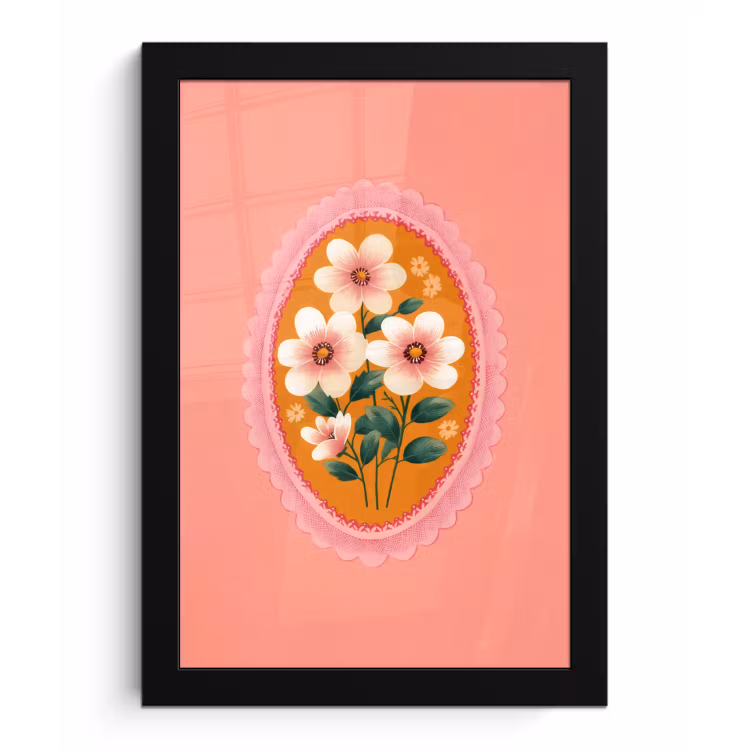 Illustratie - Bloemen - Rand - Roze fotolijst zwart zonder passe partout klein -3d