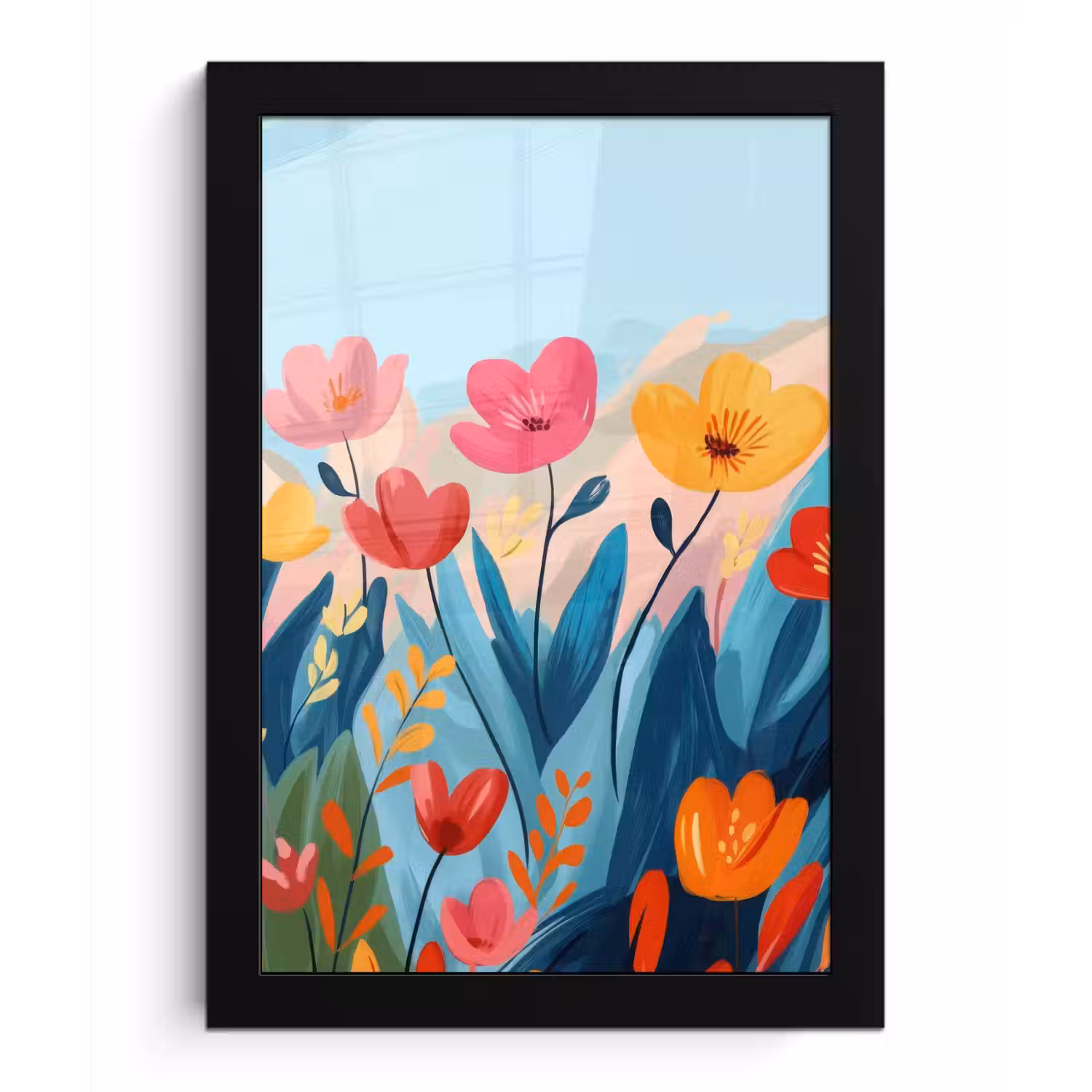 Illustratie - Bloemen - Kleurrijk fotolijst zwart zonder passe partout klein -3d